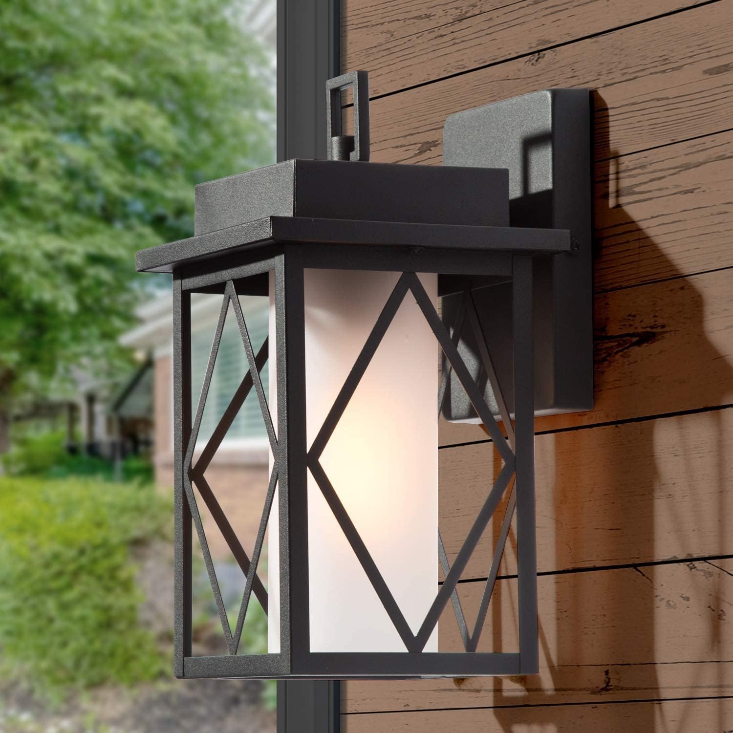 Black Outdoor Wall Light Fixture, Exterior Wall Lantern Sconces with Frosted Glass Shade, Waterproof and Anti-Rust Wall Mount Porch Lights for Front Door, Entry, Porch, Patio, and Gazebo