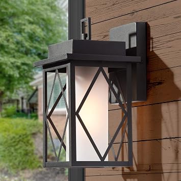 Black Outdoor Wall Light Fixture, Exterior Wall Lantern Sconces with Frosted Glass Shade, Waterproof and Anti-Rust Wall Mount Porch Lights for Front Door, Entry, Porch, Patio, and Gazebo