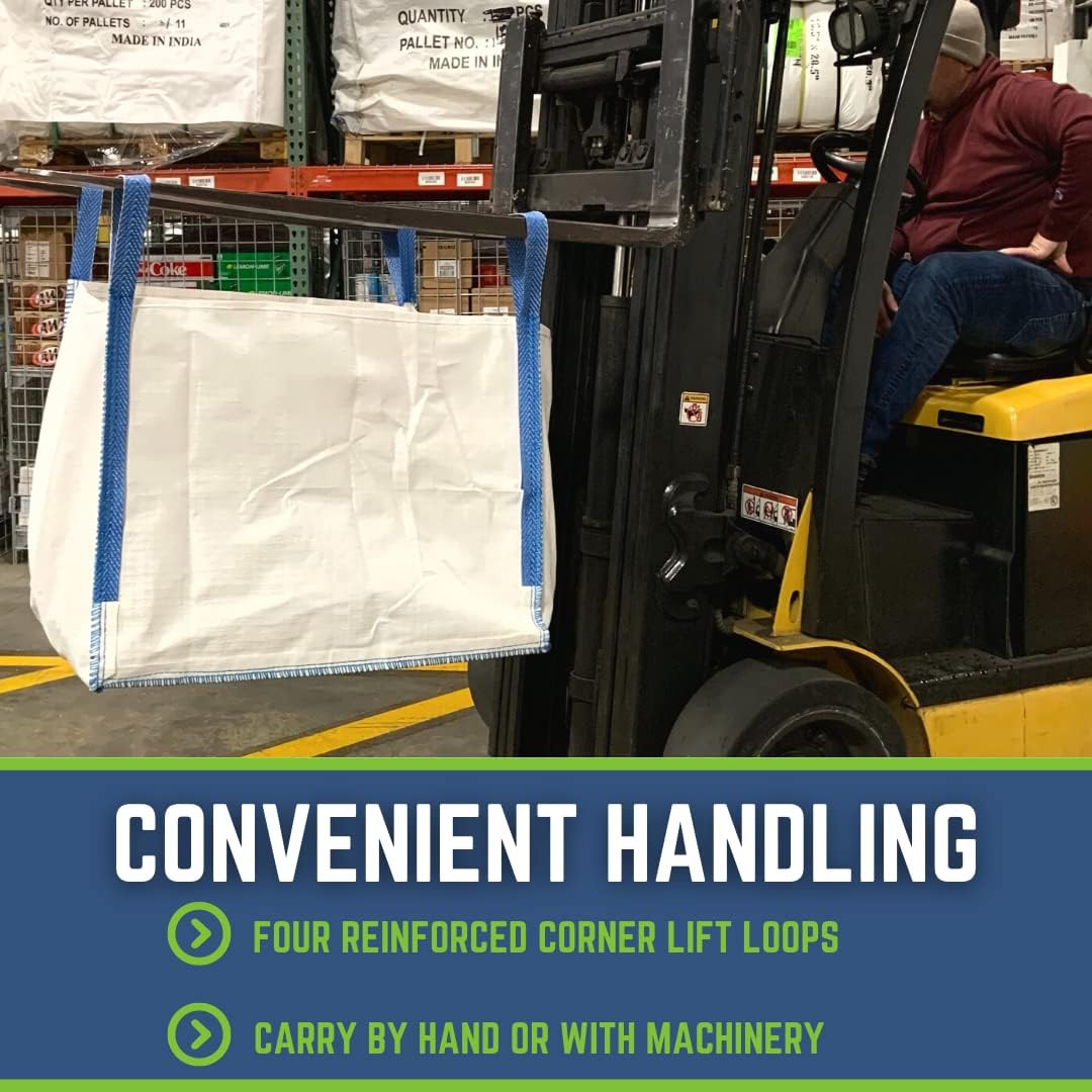 DURASACK Heavy Duty Builder's Bag 100-Gallon White Woven Polypropylene Contractor Trash Bags for Demo and Construction, Holds up to 2200 lbs, Open Top, Pack of 3