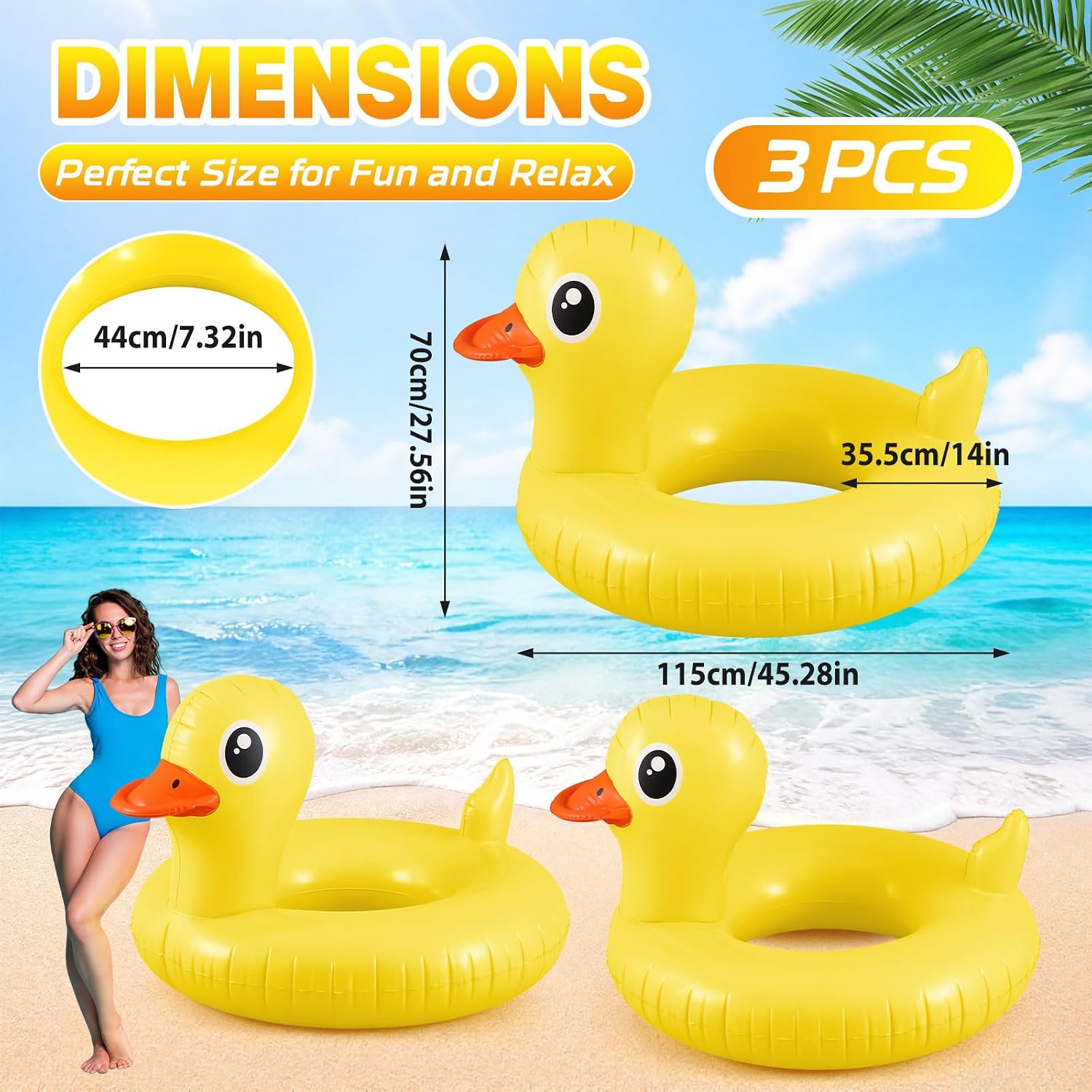 3 Pack Giant Duck Inflatable Pool Float 45" Yellow Adults image 2