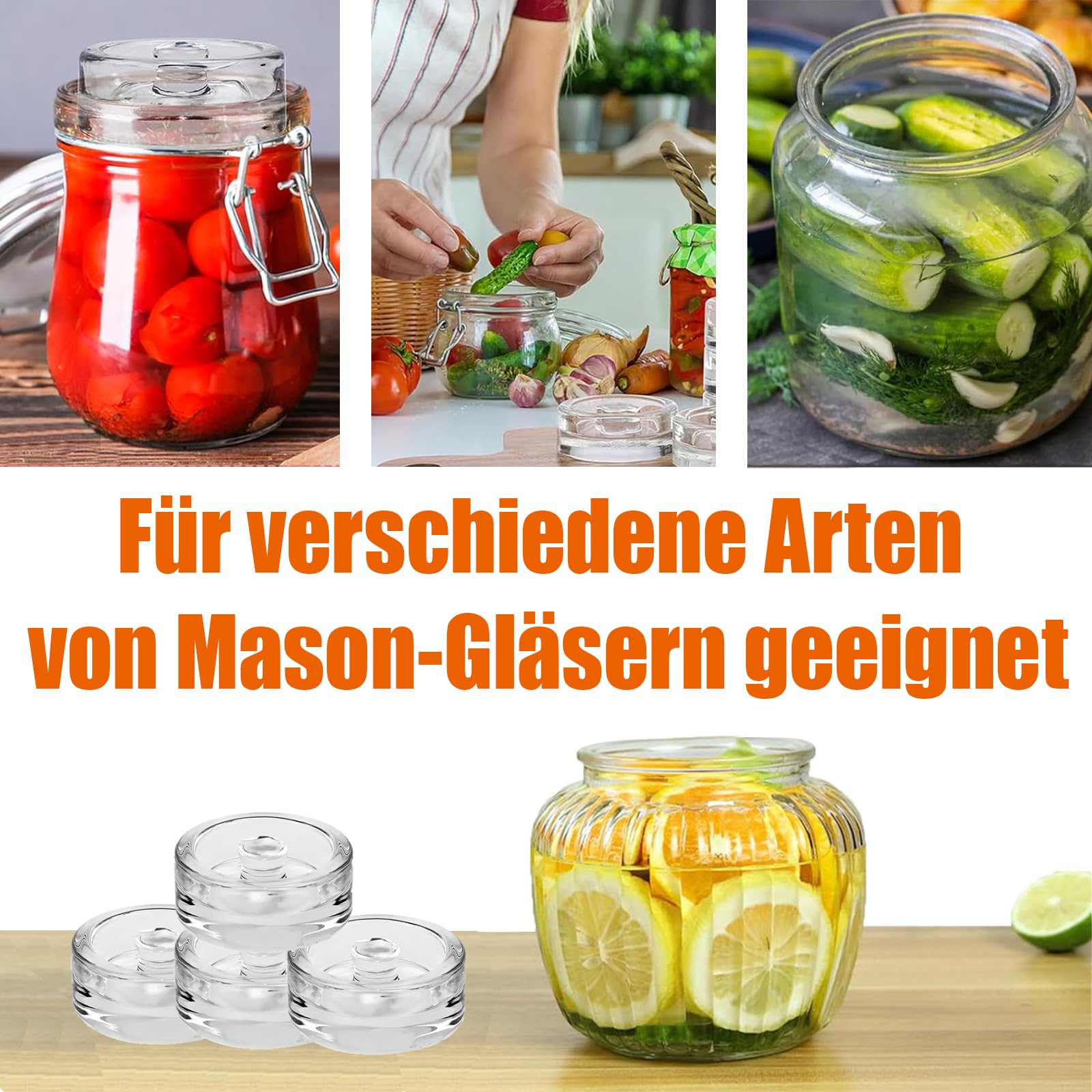 Lot De 4 Poids En Verre Pour Fermentation - Pour Bocaux Mason - Alourdissement Kimchi, Légumes - Avec Poignée