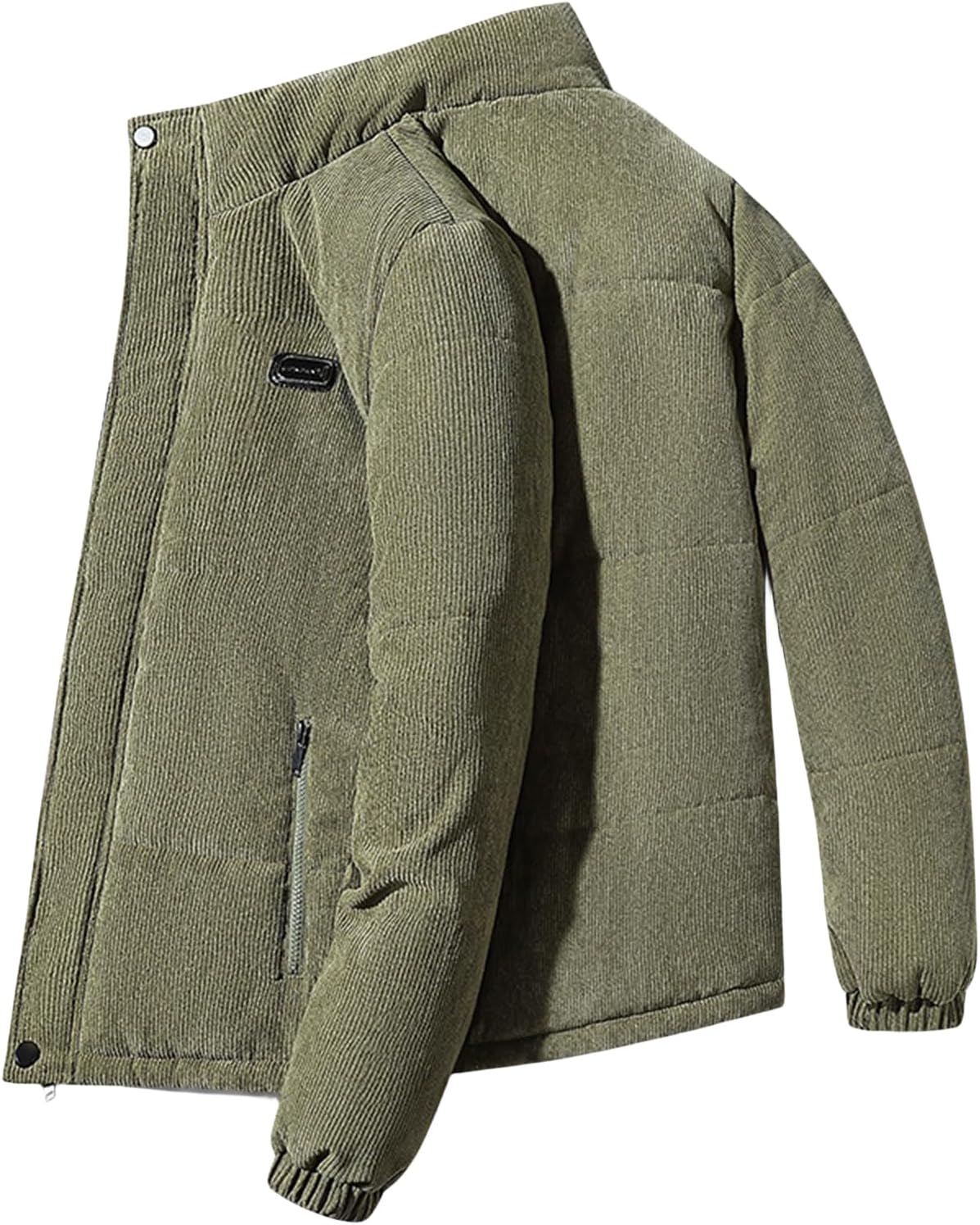 evzosrz Mens Bomber Jacket Corduroy Zip Up Long Sleeve Mock Neck Lined Fleece Sherpa Winter Vintage Trucker Coat with Pockets