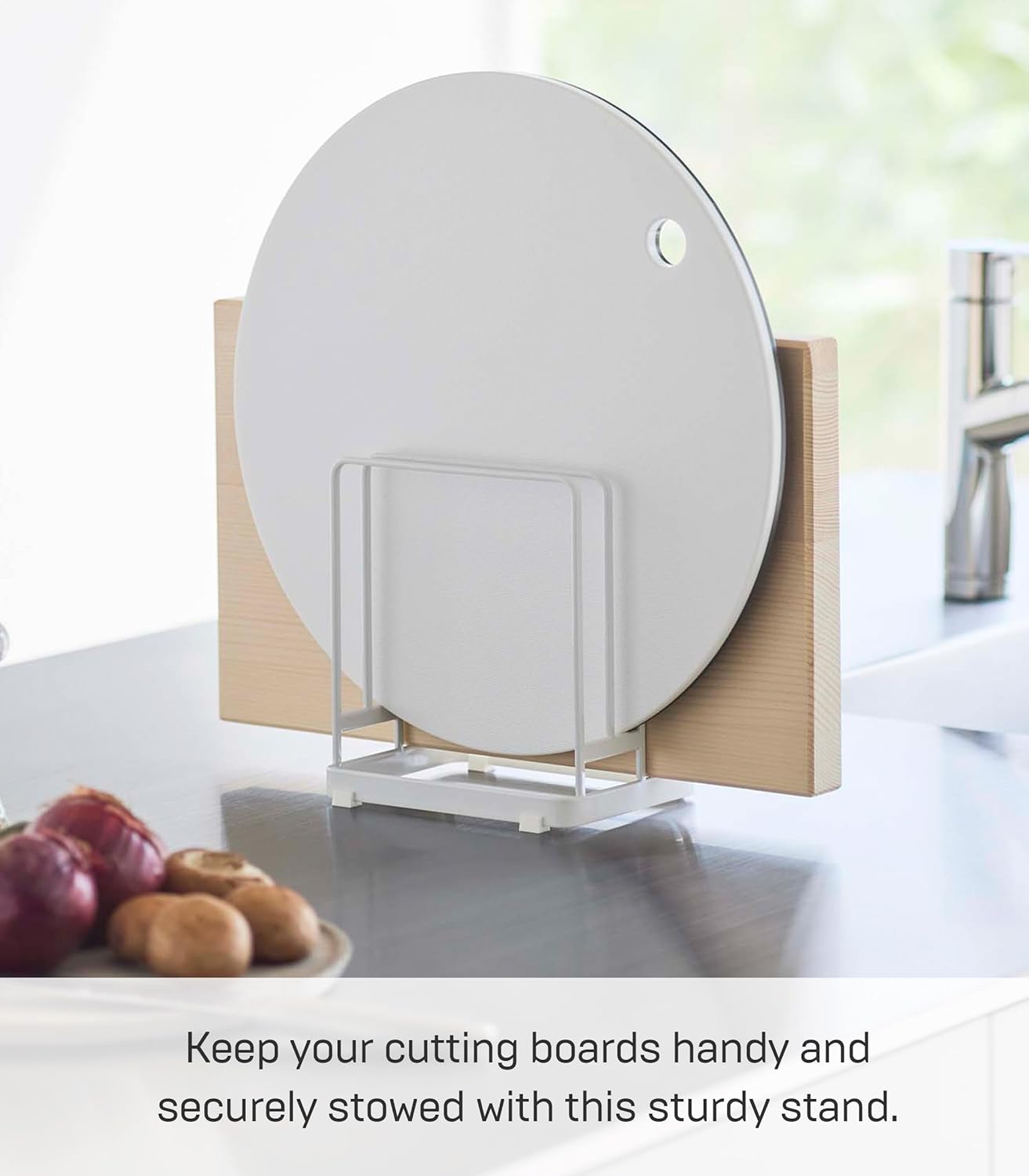 Yamazaki Home Tower Cutting Board Holder Storage Stand For Round And Rectangular Chopping Boards - Steel