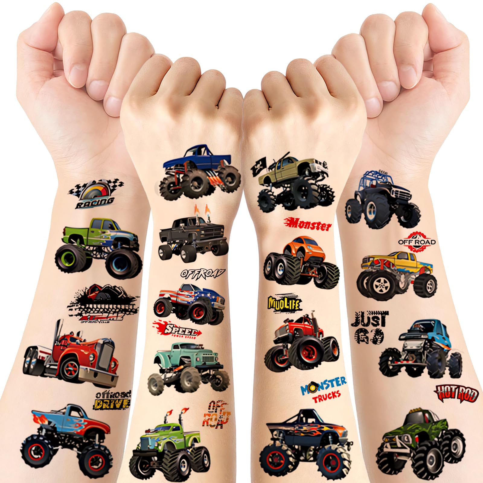 Monster Truck Tattoo 10 Blatt, Temporäre Tattoos Sticker Monster Truck, Mitgebsel Geburtstag, Kleine Geschenke für Geburtstag Adventskalender Schultüten Füllung