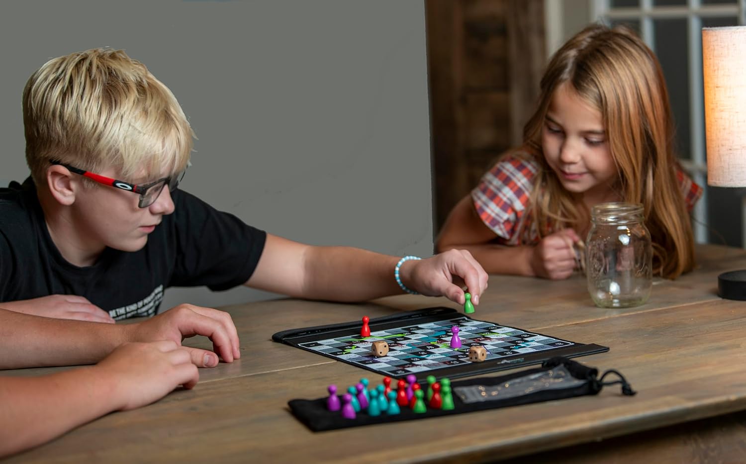 Ludo and Snakes & Ladders 2-in-1 Set, Compact Travel-Friendly Folding Boards, Wooden Pieces & Dice, Portable Family Game