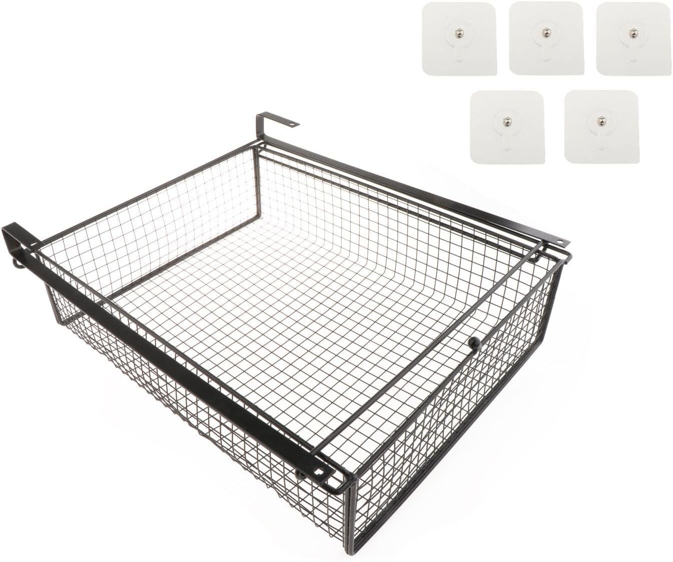 Under Cabinet Storage Shelf Hanging Under Desk Box Style Under Desk Organizer Drawer for Living Room Kitchen Clothes, Black