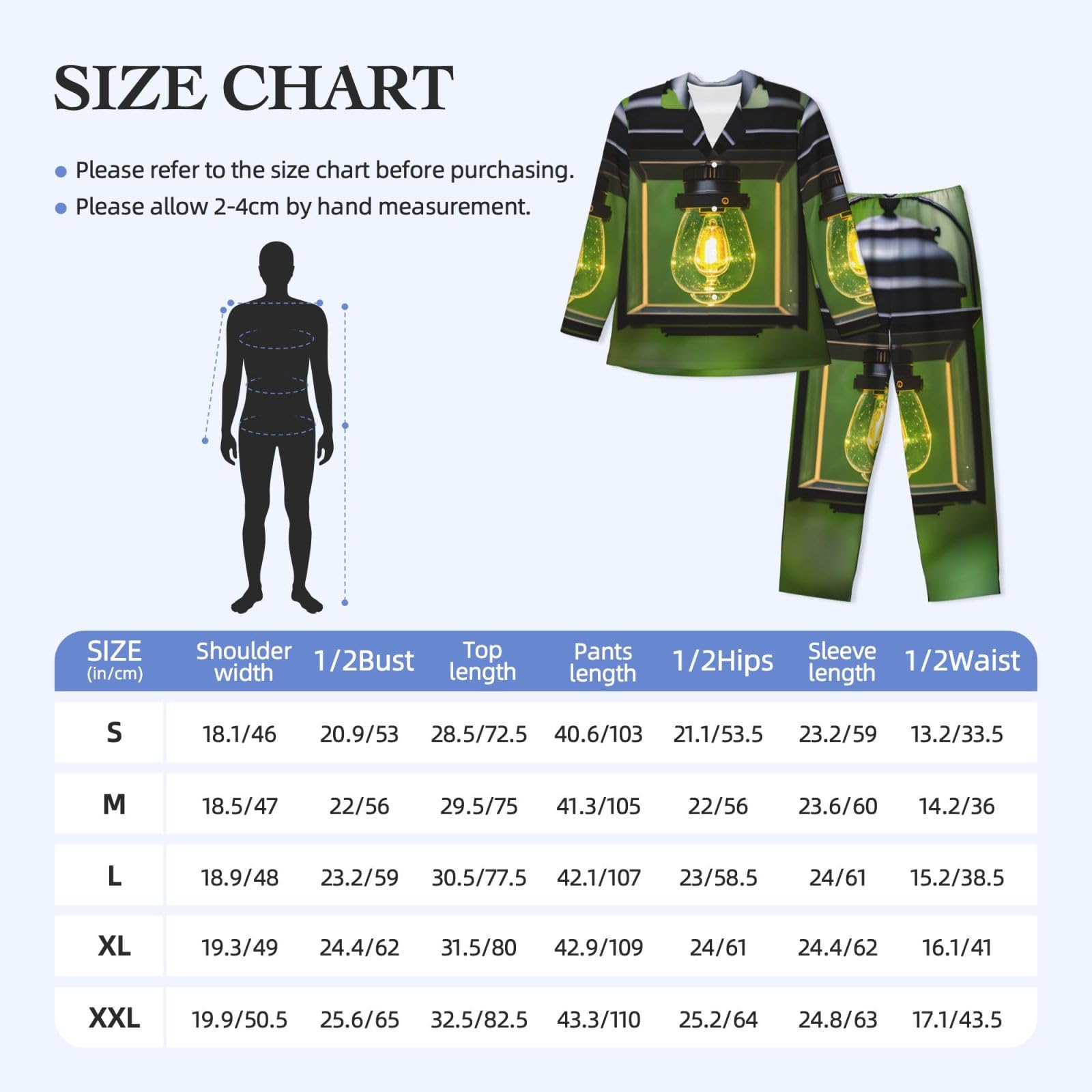 Herren-Pyjama-Set mit Glühwürmchen-und Laternen-Druck, langärmelig, zweiteilig, Hauskleidung, bequeme Nachtwäsche