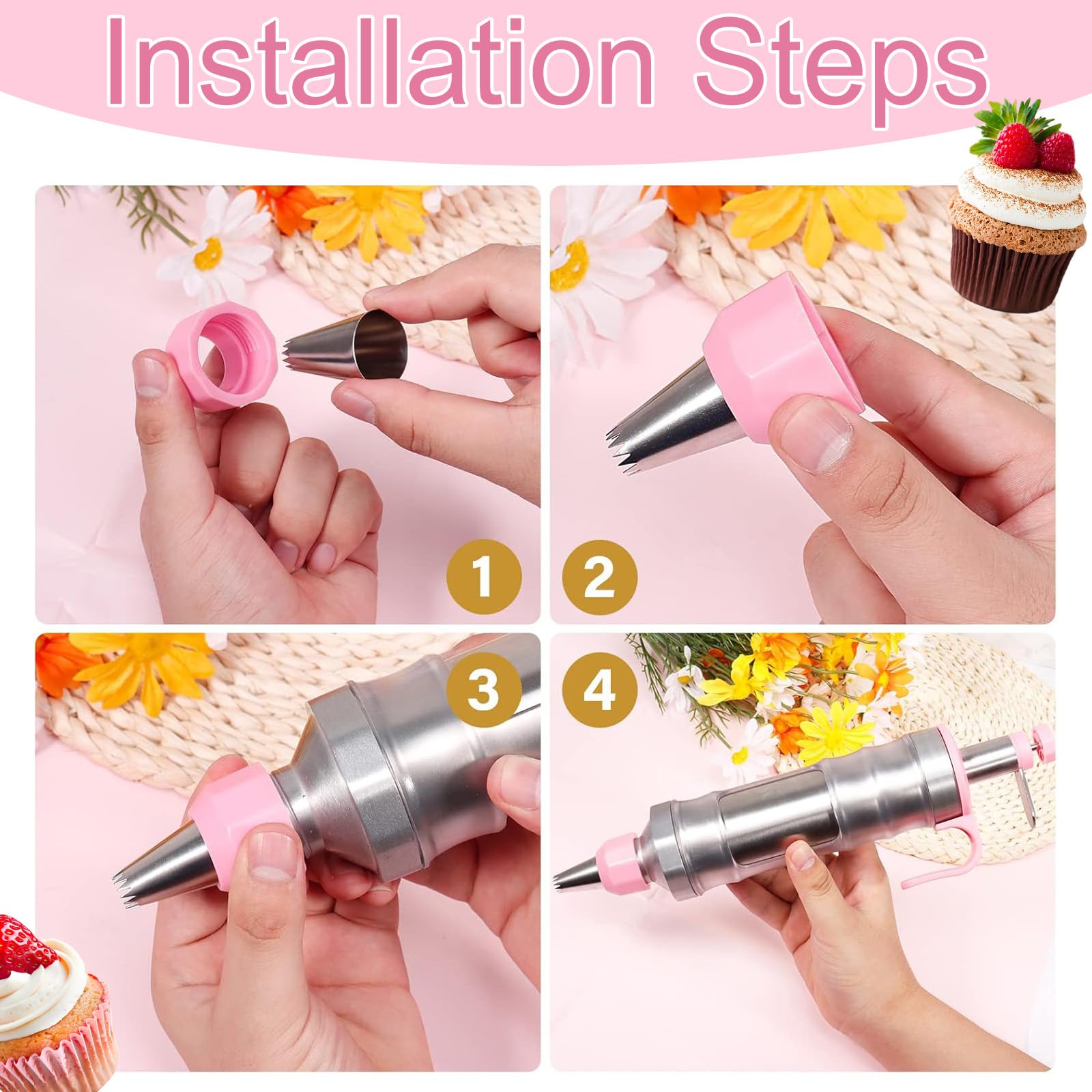 Kit de decoración de pasteles de 19 piezas con 6 boquillas de glaseado de acero inoxidable, pistola de glaseado reutilizable, herramientas de decoración de cupcakes para pasteles, galletas, pan,