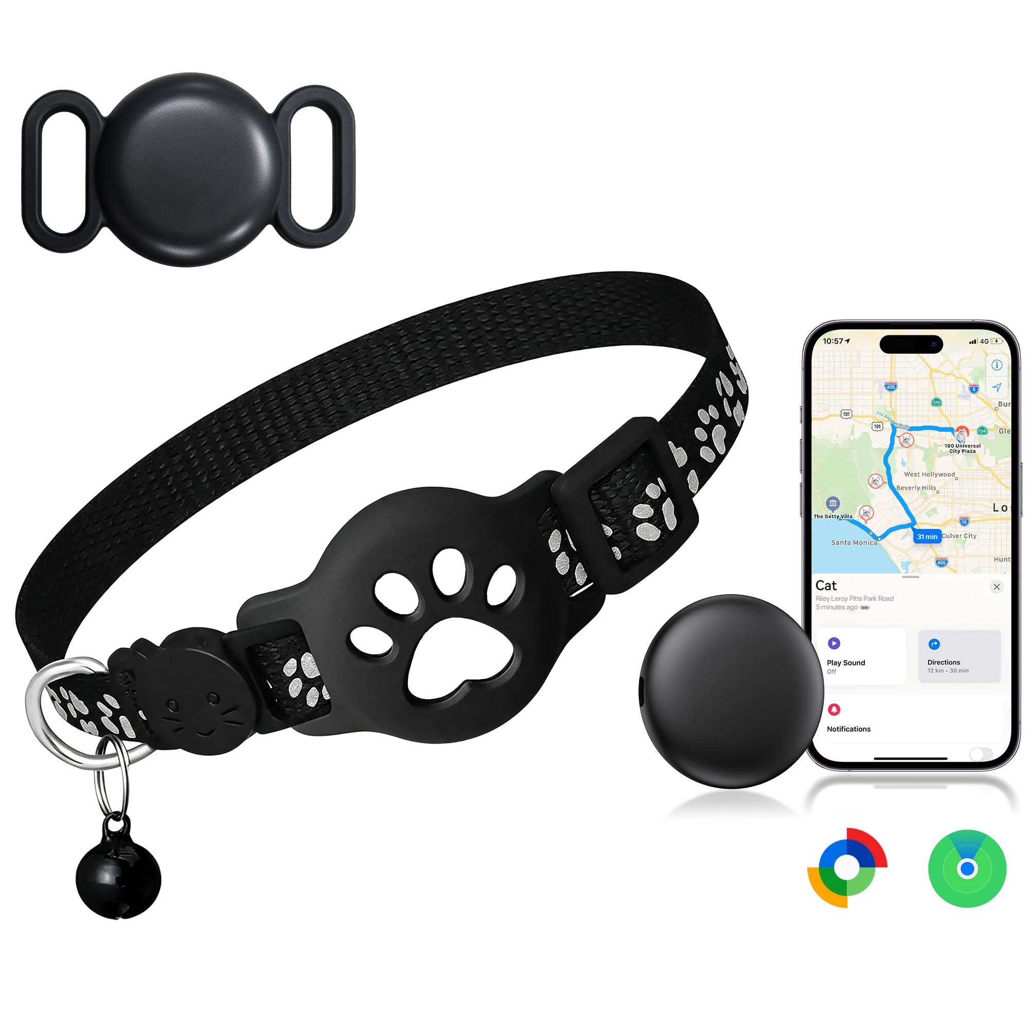 Collare GPS Gatto, GPS per Gatti e Cani Senza Abbonamento per iOS e Android | Posizionamento Globale Tracker per Collare Regolabile Animali, Localizzatore Tag Impermeabile IP67, atteria Sostituibile