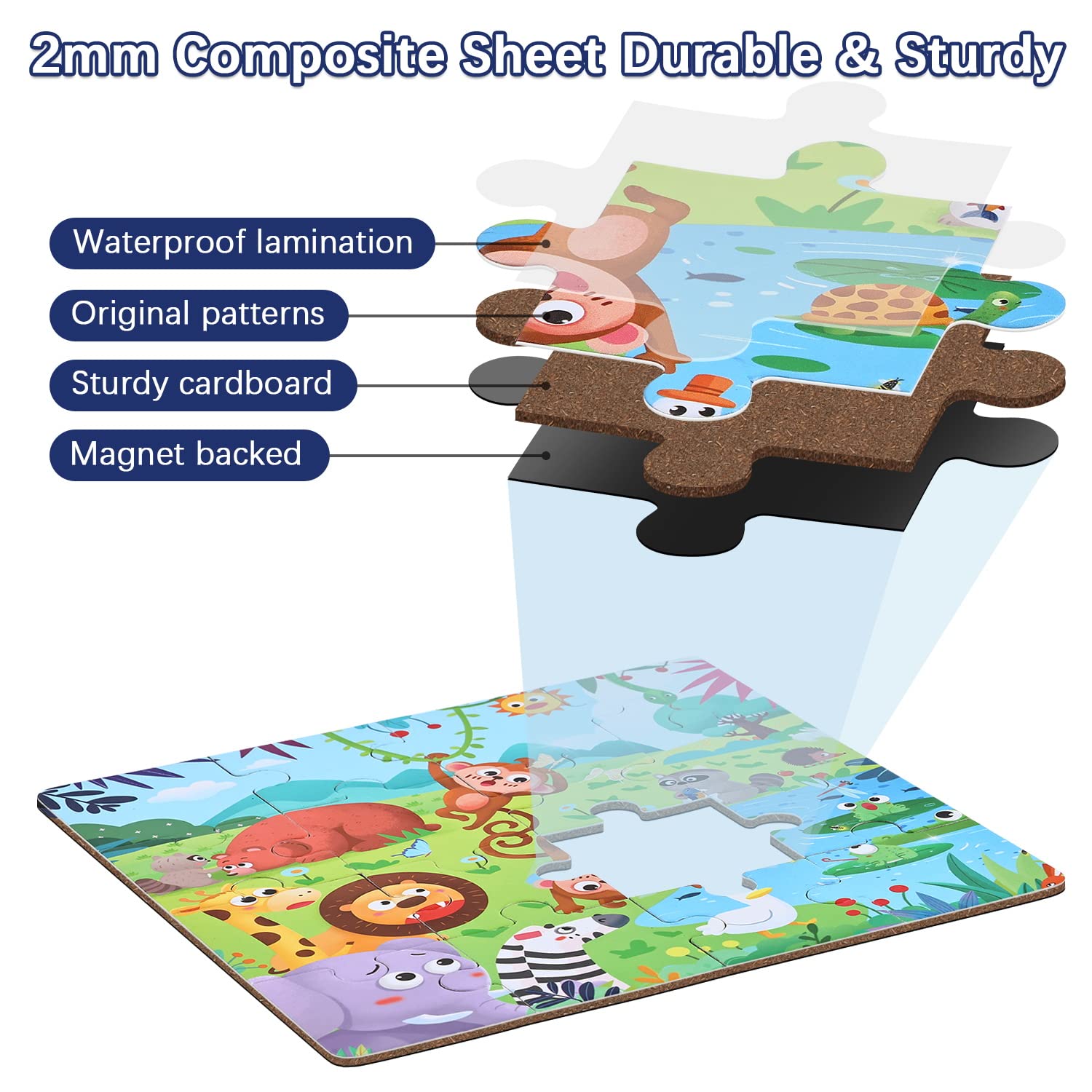 BBLIKE Puzzle Magnetici per Bambini dai 3 Anni in su, Puzzle 3-in-1, Puzzle con Animali in Legno Libro per Bambini, Giochi da Viaggio Giocattoli per Bambini di 3 4 5 Anni(mondo animale)