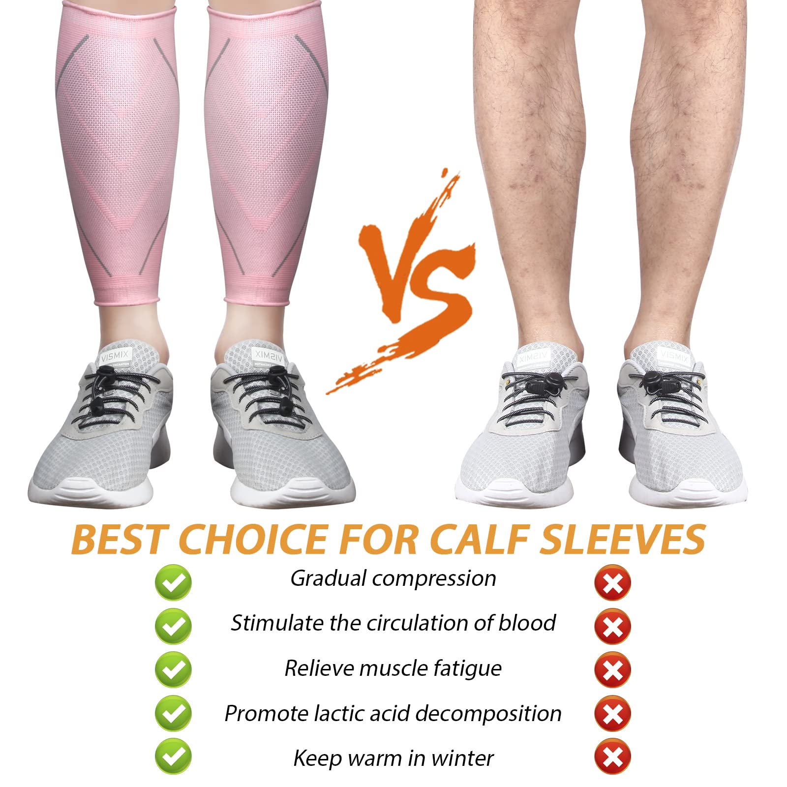 Calf Compression Sleeves for Women & Men 2 Pack Elastic Calf Support Footless Socks Ventilation Calf Brace for Pain Relief Sports Recovery - Image 3
