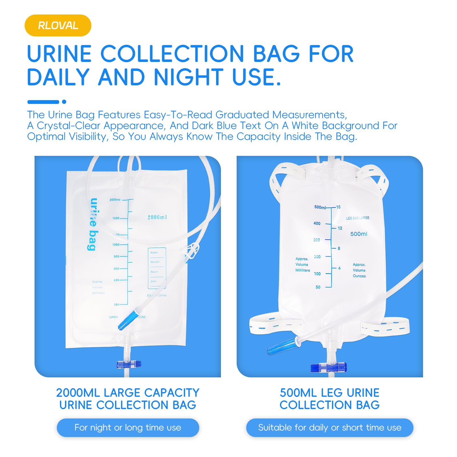 External Catheter Set - 10 Condom Catheters & Urine Bags -3