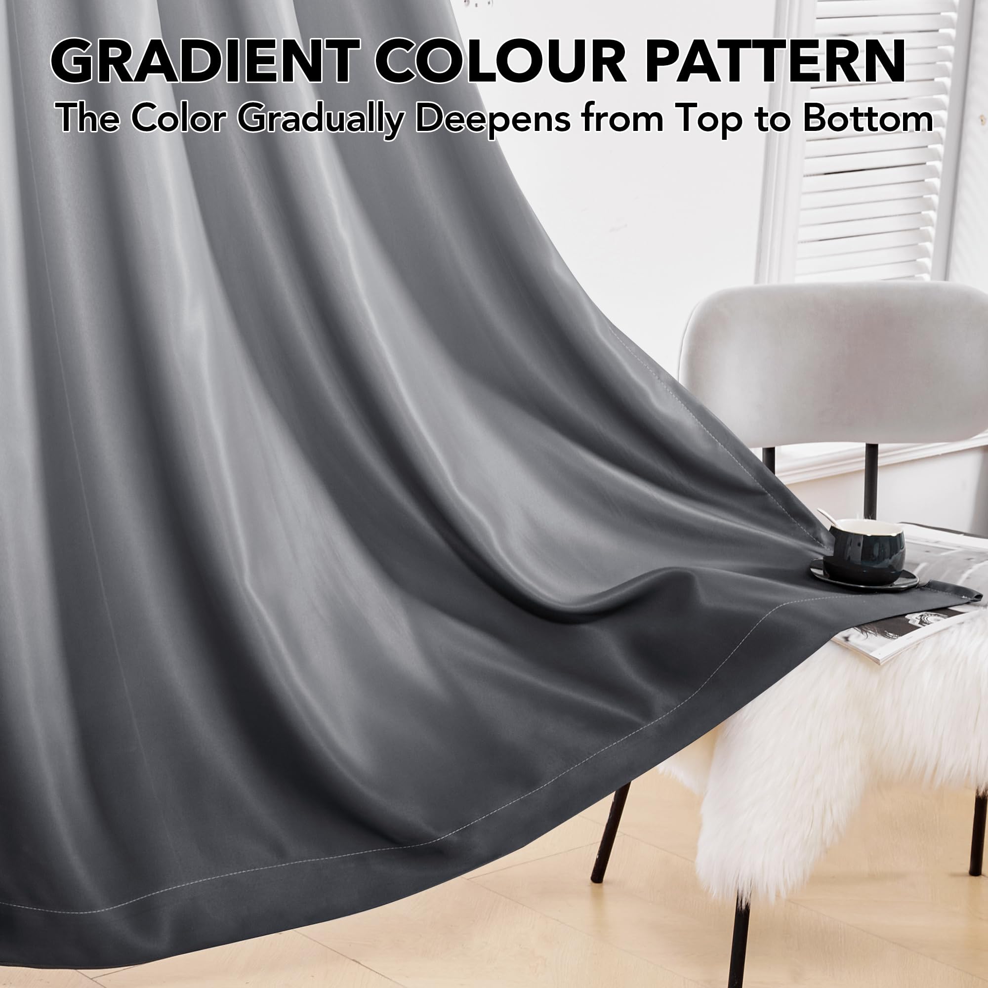 Deconovo Grey Curtains for Bedroom Thermal Insulated Top Ring Blackout Curtains Noise reducing Eyelet Curtains for Kitchen 46 x 54 Inch Light Grey and White 1 Pair - Image 3