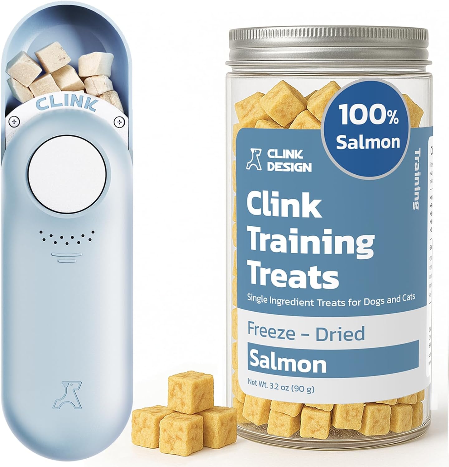 Clink Clicker Training Clicker with Freeze-Dried Salmon Training Treats – 2-in-1 Dog Clicker + Treats Bundle for Puppy Training & Positive Reinforcement