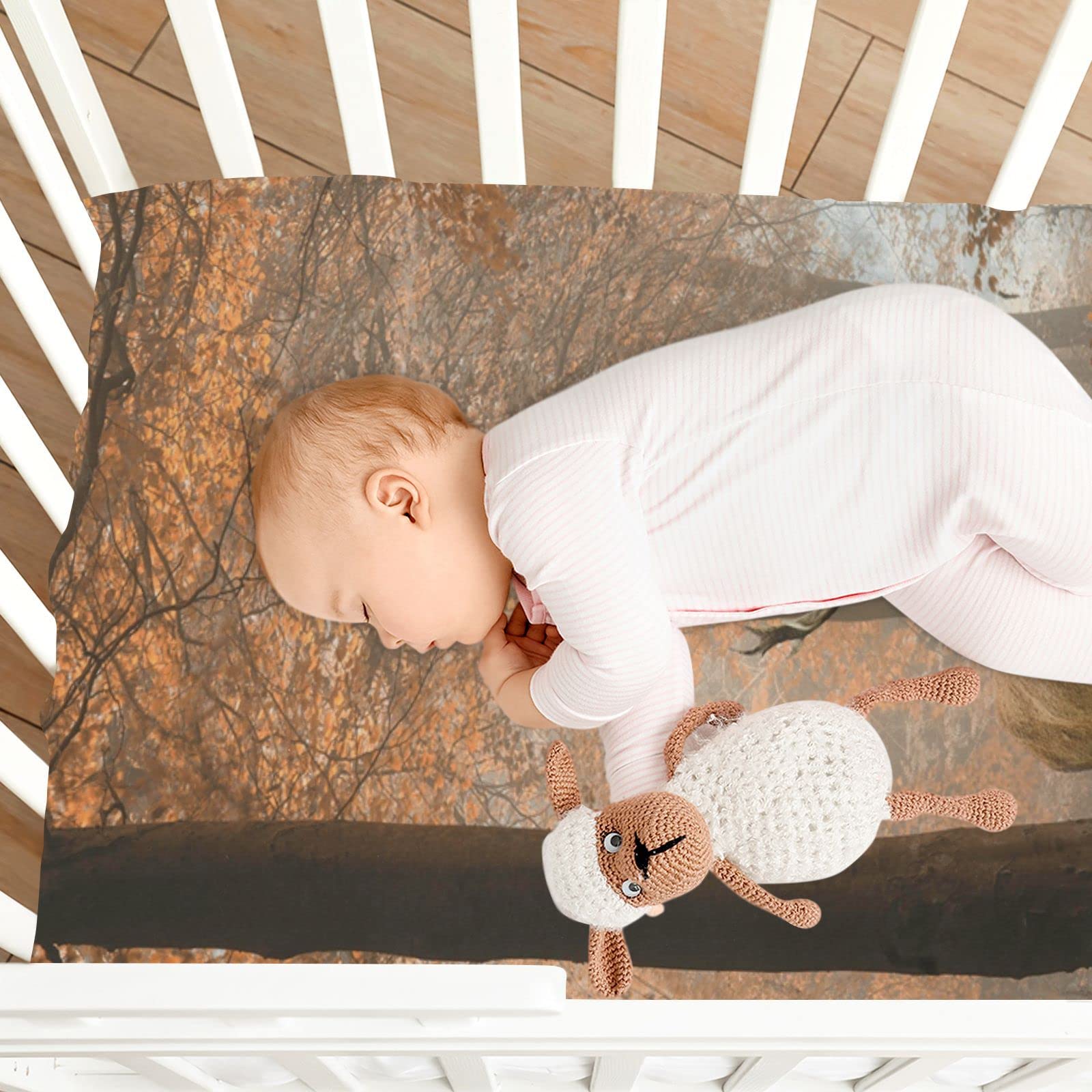 Spannbettlaken für Kinderbett, Waldbaum, Hirsch, weich, atmungsaktiv, pflegeleicht, Spannbetttuch für Babybett und Kinderbetten