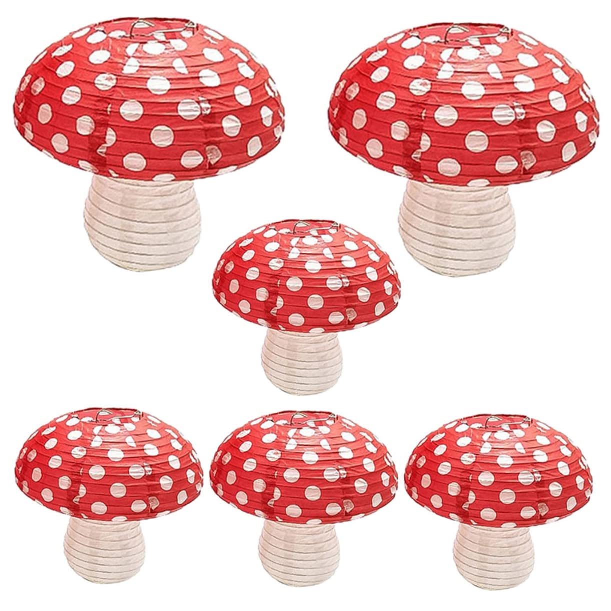 HOMSFOU Linterna De Papel En Forma De Champiñón 30Cm 6 Piezas Decoración Reutilizable Para Fiesta Interior Y Exterior Ambiente Festivo
