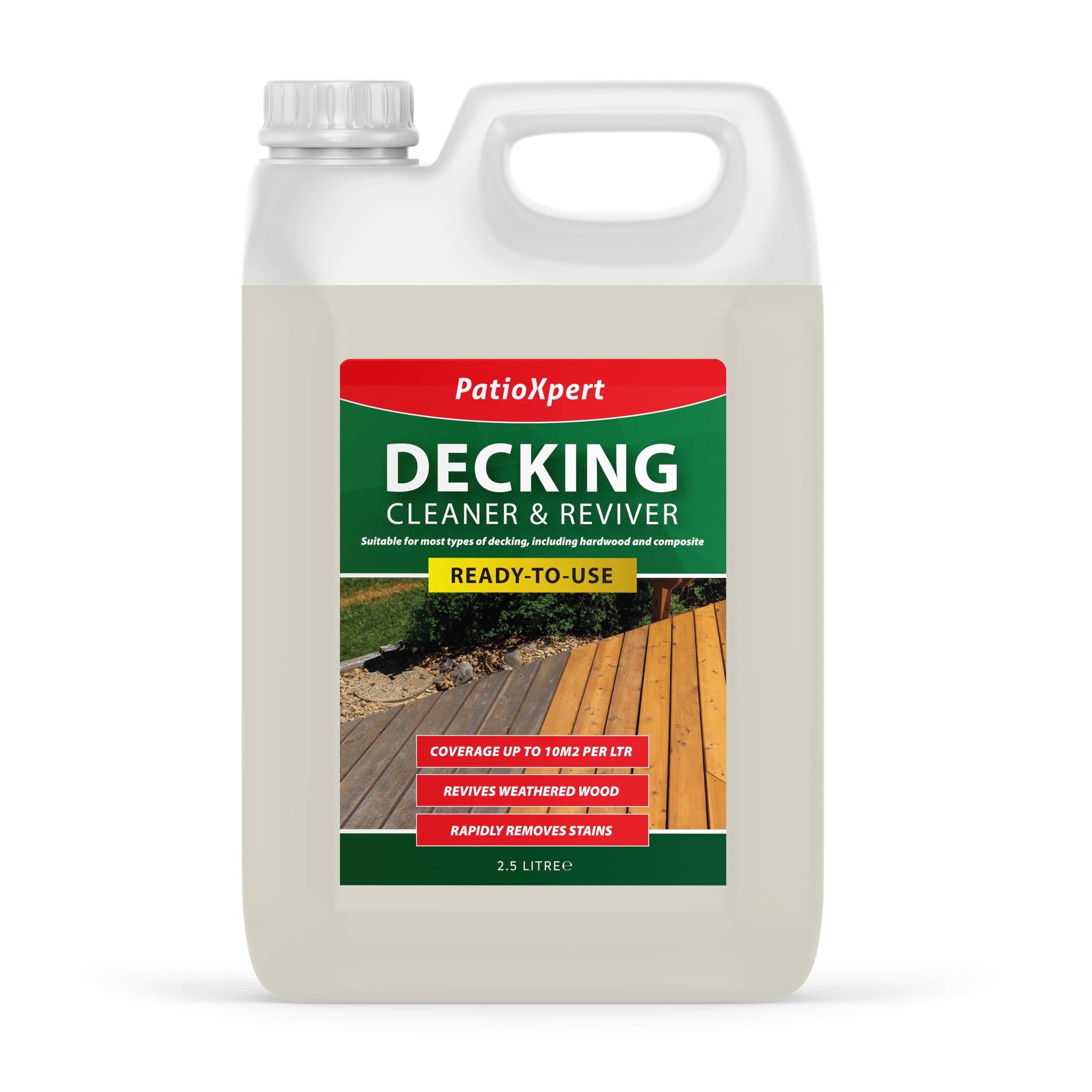 PatioXpert - Decking Cleaner & Reviver 2.5L - Powerful Algae & Mould Remover for Composite & Wood, Prepares Decking for Oils & Stains