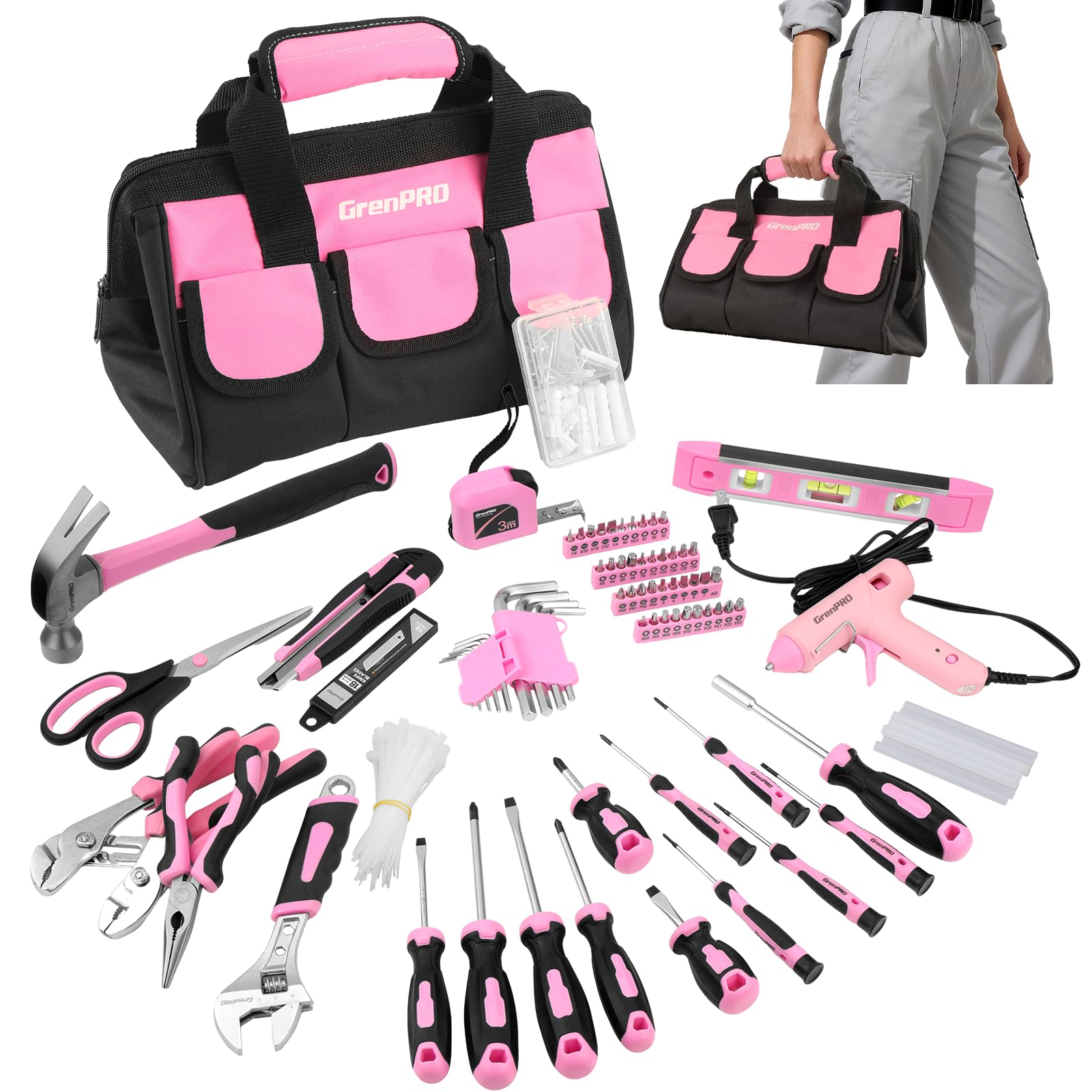 Snapklik.com : GRENPRO Pink Tool Set, 297 PCS Tool Kit For Home, Pink ...