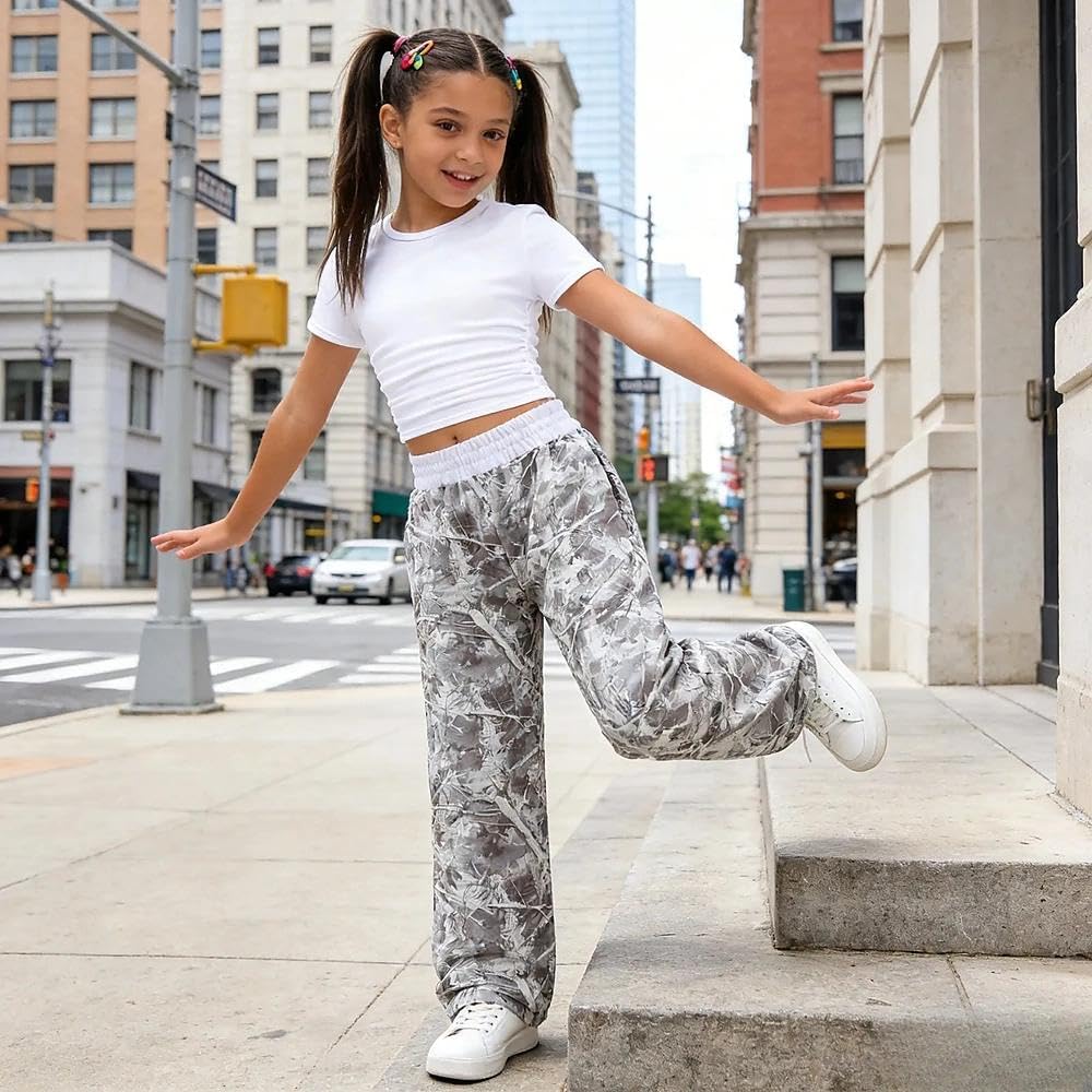 7-14 Years Girls Sizes 2 Piece Casual Set Ruched Short Sleeve Fitted Waist-Cinched Top & Wide Leg Pants