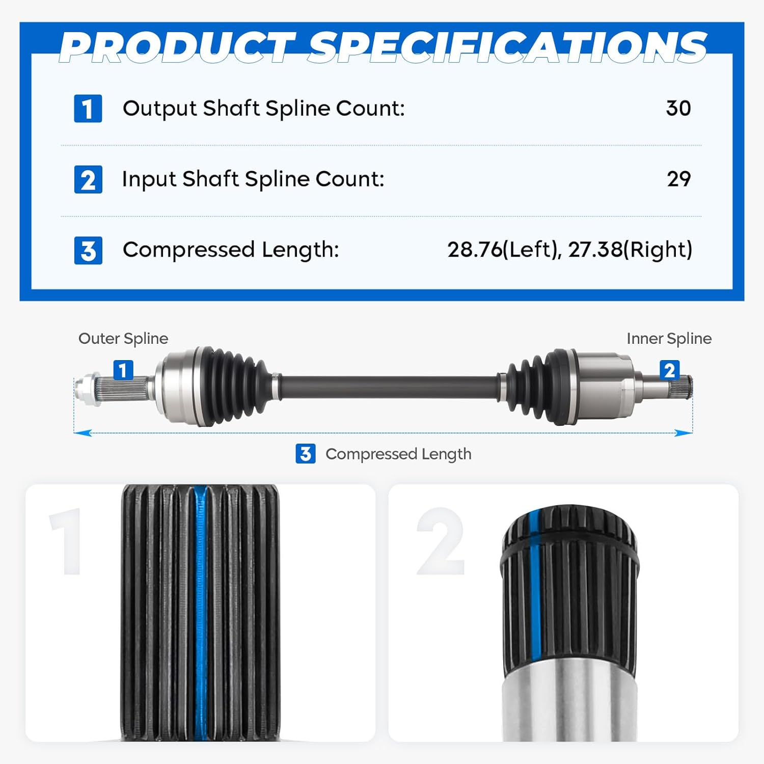 TadaMark 2PCs Front CV Axle Shaft Assembly Fit for Honda Pilot 3.5L 2009-2011 V6, Fit for Acura MDX 3.7L 2007-2009 V6, Left and Right Side, for 66-4262, 66-4261