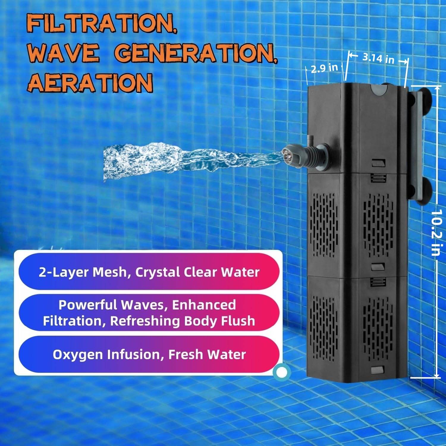Filtro a immersione fredda con 2 uscite di flusso d'acqua, filtro piccolo per piscina da 500 GPH, vasca da bagno fredda con filtro, accessori per immersione fredda (nero)