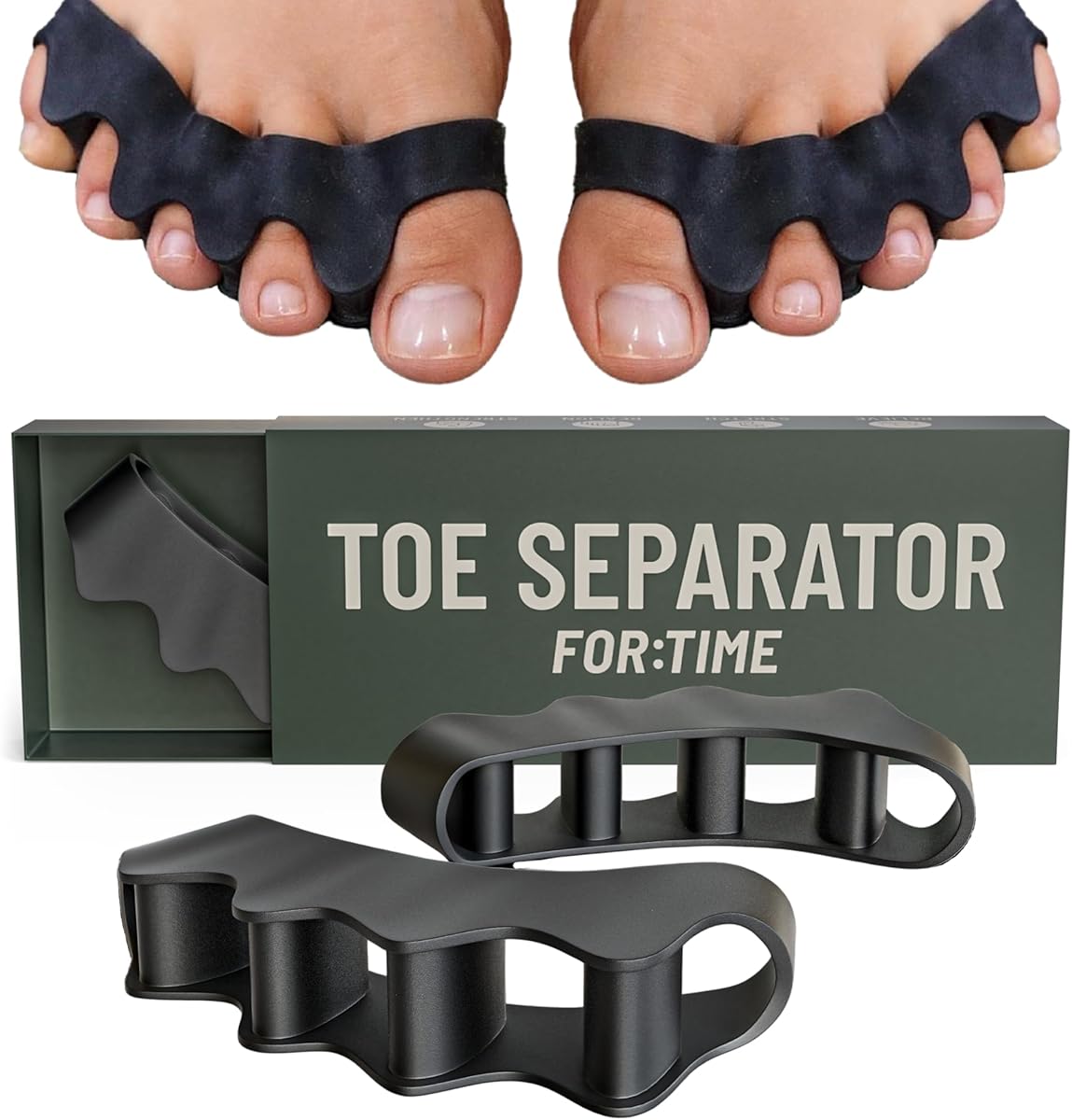 Toe Separator - 1 Pair Gel Toe Spacers for Overlapping Toes - Foot Realignment - Silicone Toe Straighteners for Bent Toes, Bunion Correction Toe Correctors, Toe Spreaders (Black, One Size)