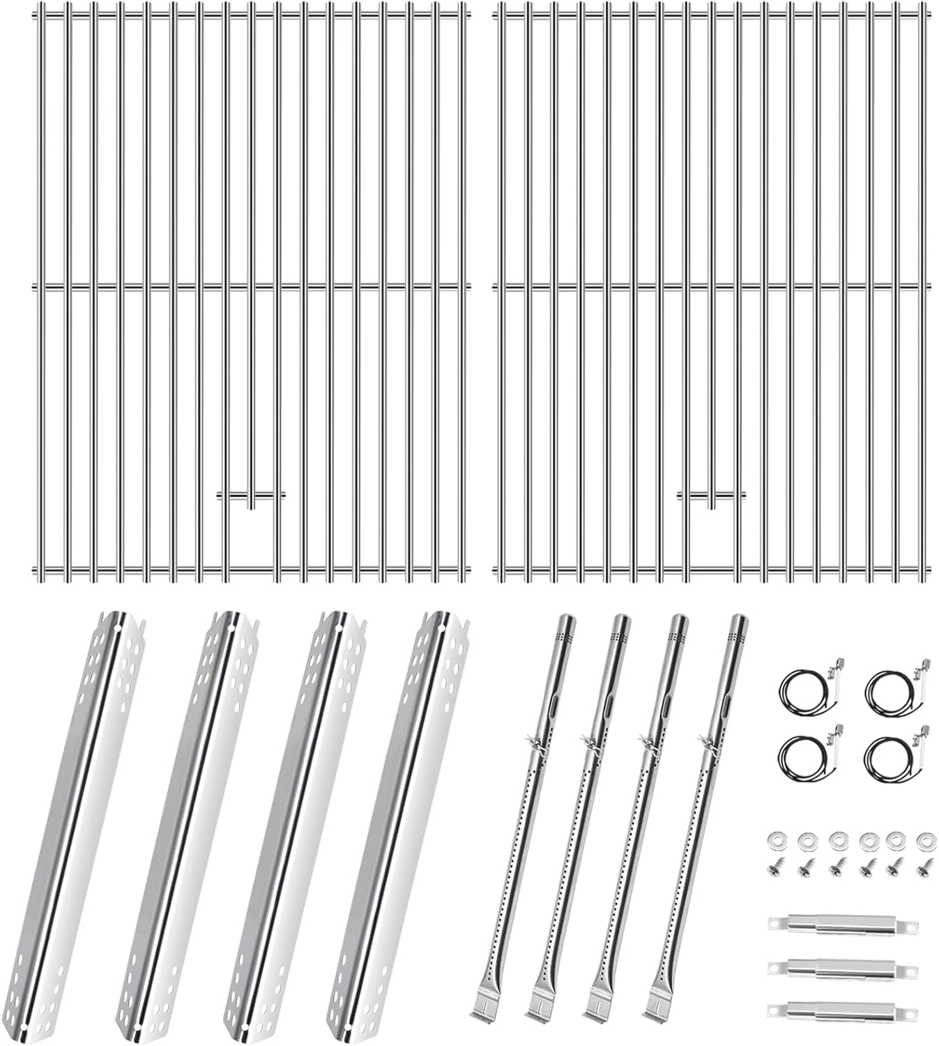Hiorucet Grill Parts for Charbroil 463446015 466446015 463446016 463446017 463447018 Gas Grill, Stainless Steel Grill Grates, Heat Plates, Burners, Adjustable Crossover Tubes for Charboil-grill Parts