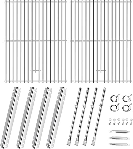 Hiorucet Grill Parts for Charbroil 463446015 466446015 463446016 463446017 463447018 Gas Grill, Stainless Steel Grill Grates, Heat Plates, Burners, Adjustable Crossover Tubes for Charboil-grill Parts