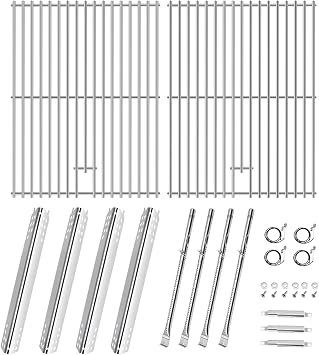 Hiorucet Grill Parts for Charbroil 463446015 466446015 463446016 463446017 463447018 Gas Grill, Stainless Steel Grill Grates, Heat Plates, Burners, Adjustable Crossover Tubes for Charboil-grill Parts