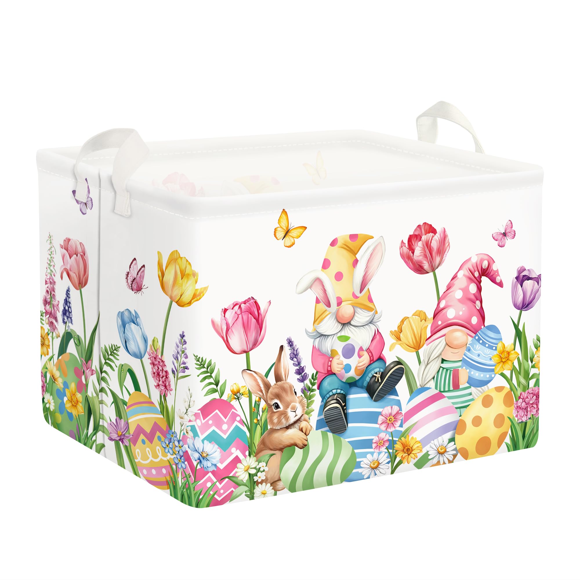 HUUMONSS Osterhase Gnom Groß Wäschekorb Tulpen Eier Stoff Aufbewahrungskorb Kleidung Spielzeug Aufbewahrungsbox für den Heimgebrauch,Schmetterling,36L