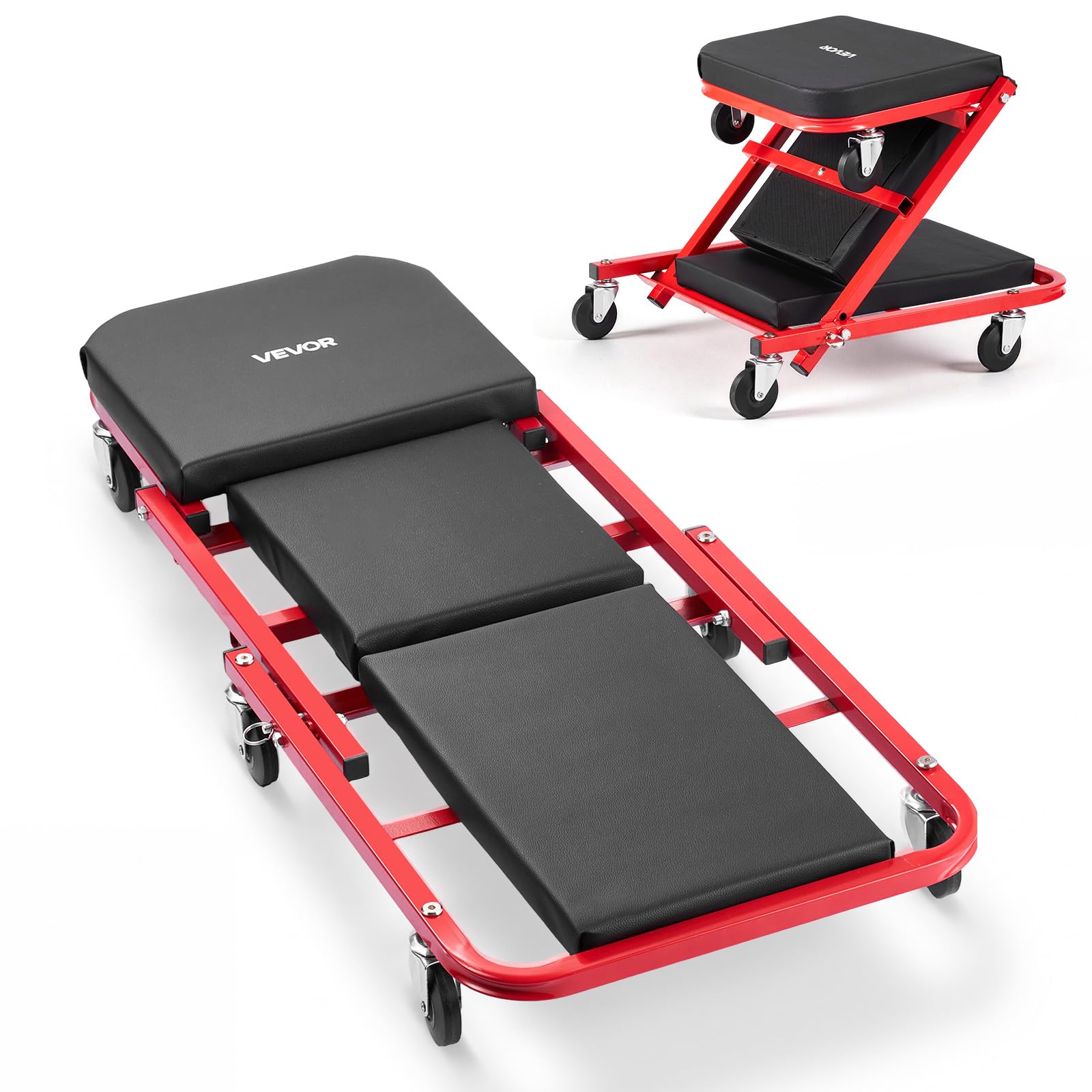 VEVOR Lettino Pieghevole sotto Auto Carico 204 kg con 6 Ruote Piroettanti, Sdraio da Meccanico Pieghevole 1010 mm Poggiatesta sotto Veicoli Riparazioni Auto da Officina Garage, Acciaio al Carbonio