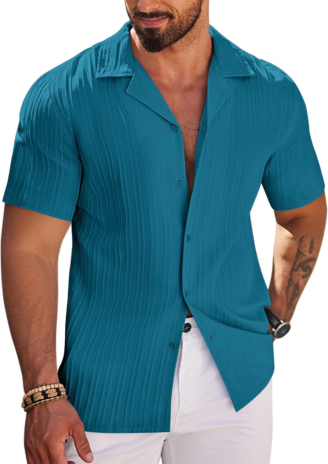 COOFANDY Men's Casual Shirts Short Sleeve Button Down Shirts Fashion Textured Summer Beach Shirt