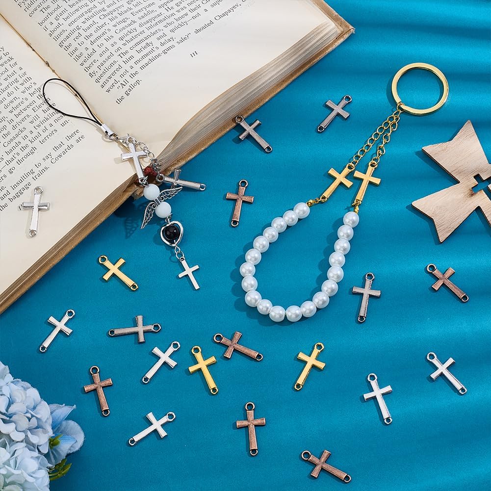 PH PandaHall 80pcs 4 Colors Cross Pendant Links Metal Cross Charms Connectors Double Loop Crucifix Charm for Rosary Prayer Easter Jewelry Making DIY Crafts Necklace Earring Bracelet - Image 4