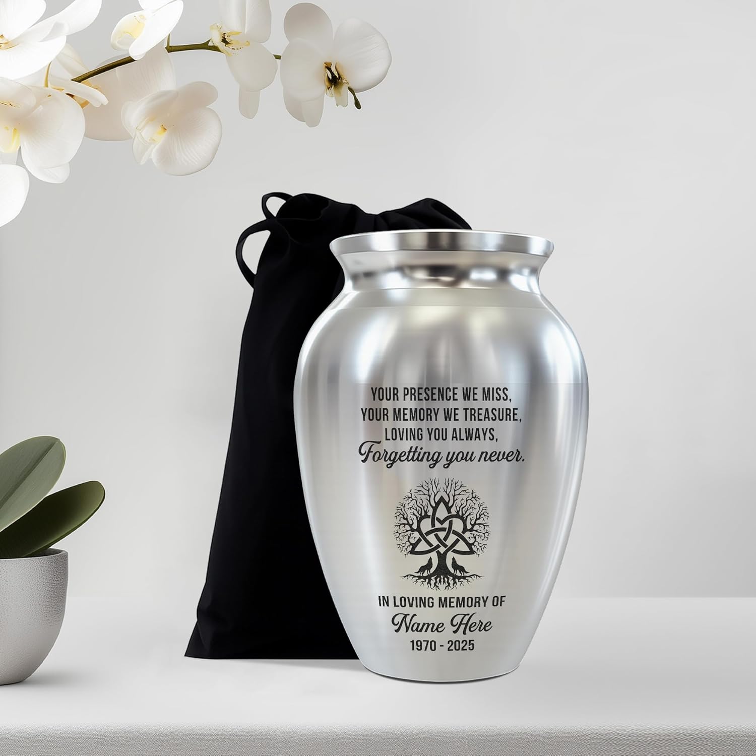 Artsy Woodsy Personalized Valhalla Viking Memorial Mini Urn Stainless Steel, Decorative Keepsake Small Urn with Engraved Nordic Runes 2.56", Cremation Urns for Human Ashes, Norse Gift (10, 2.56")