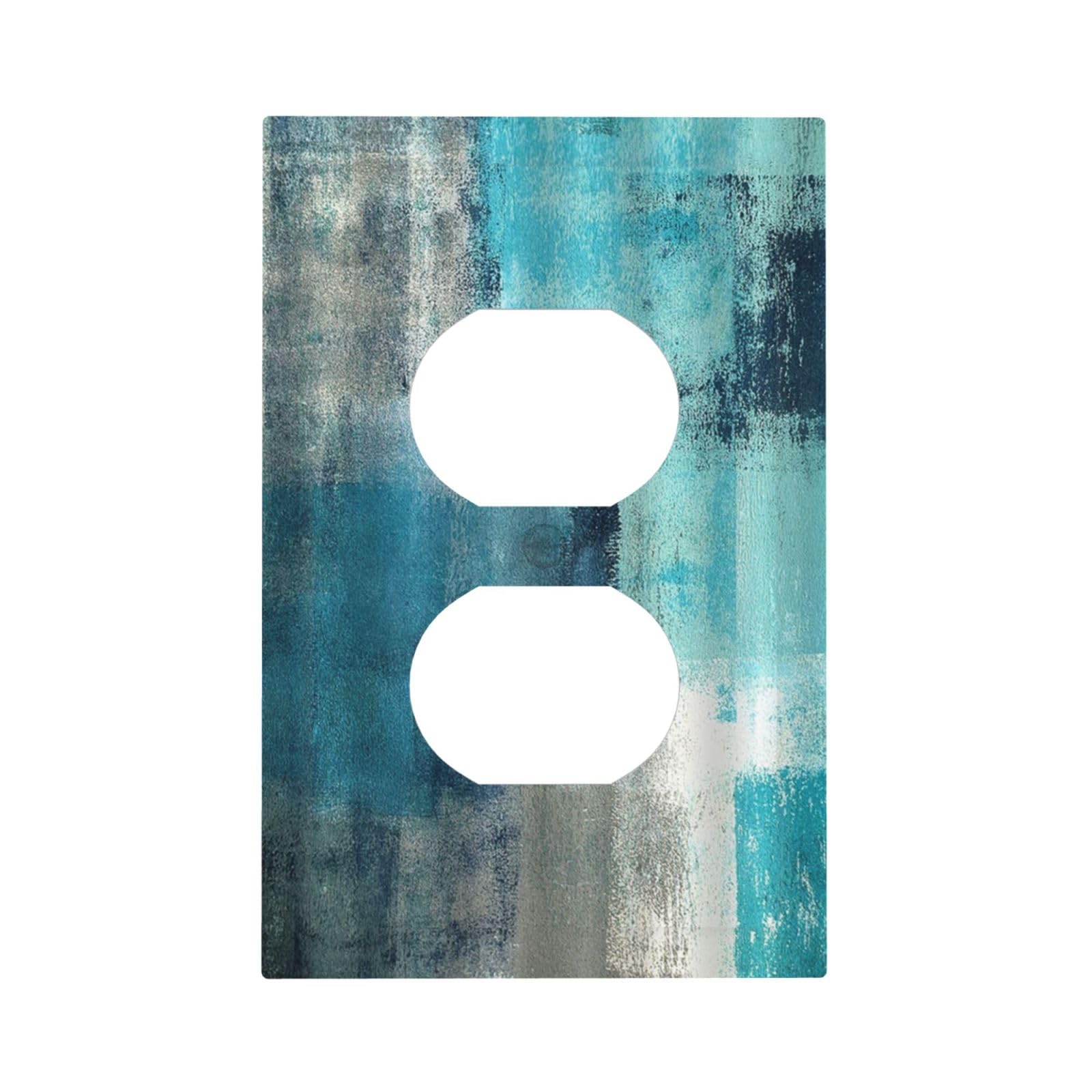 Naiqadnehz Outlet Covers Teal Blue Modern Geometric Abstract Turquoise Green 1 Gang Duplex Wall Plate Decorative Switch Plates Electrical Receptacle