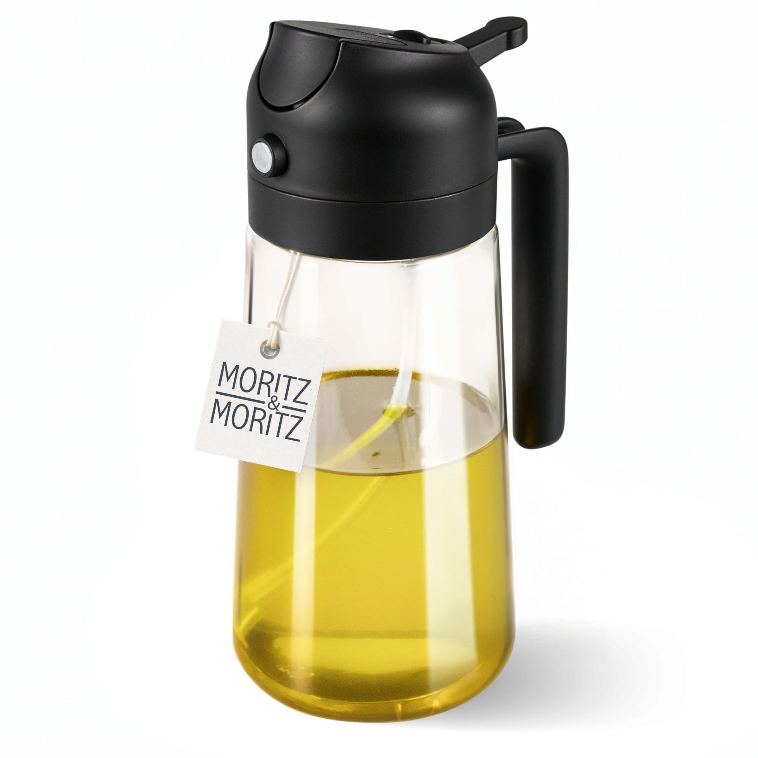 Moritz & Moritz 470ml Black Glass Oil Sprayer - Oil Spray for Airfryer, Stove and BBQ - 2 in 1 Sprayer & Pourer - Refillable Oil Sprayer for Oil and