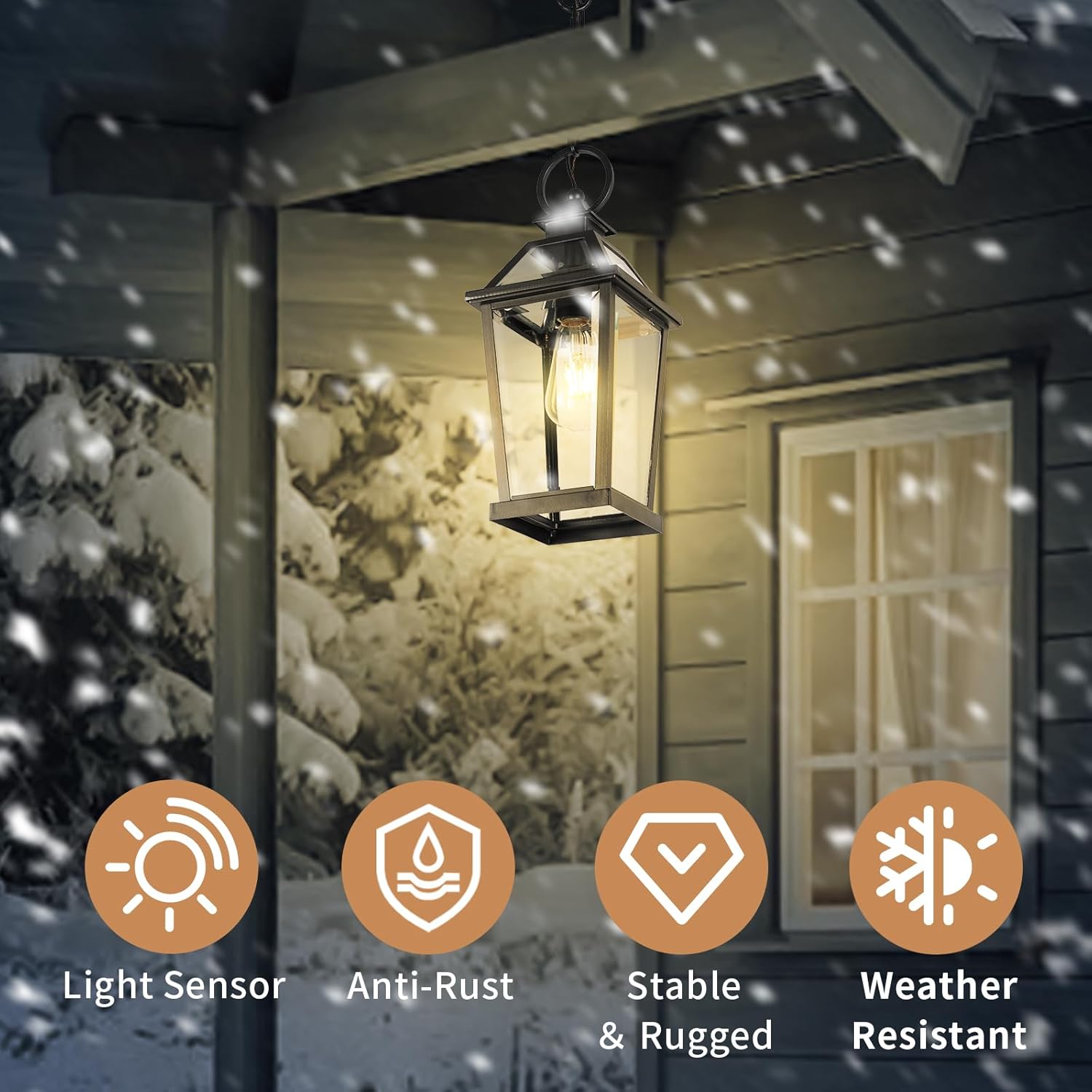 JYZ Outdoor Pendant Light Fixture, 15 Inch Exterior Chandelier with Clear Glass, Anti-Rust Waterproof Black Hanging Lantern for Porch, Patio, Entryway, Front Door JYOPL06