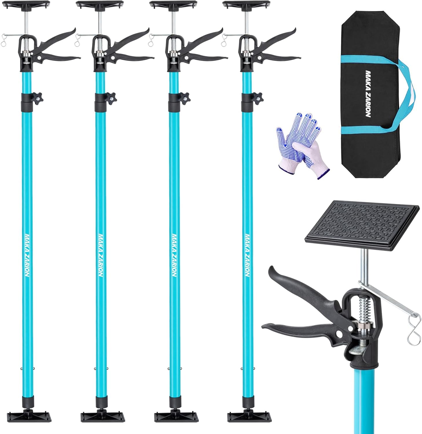 Steel Adjustable Cabinet Jack Support Pole, Quick Support Rod & Drywall Jack, Zip Wall Dust Barrier System, 3rd Hand Support System Load 132LB, Cabinet Installations Tools from 45.2-115.2 in, 4-Pack