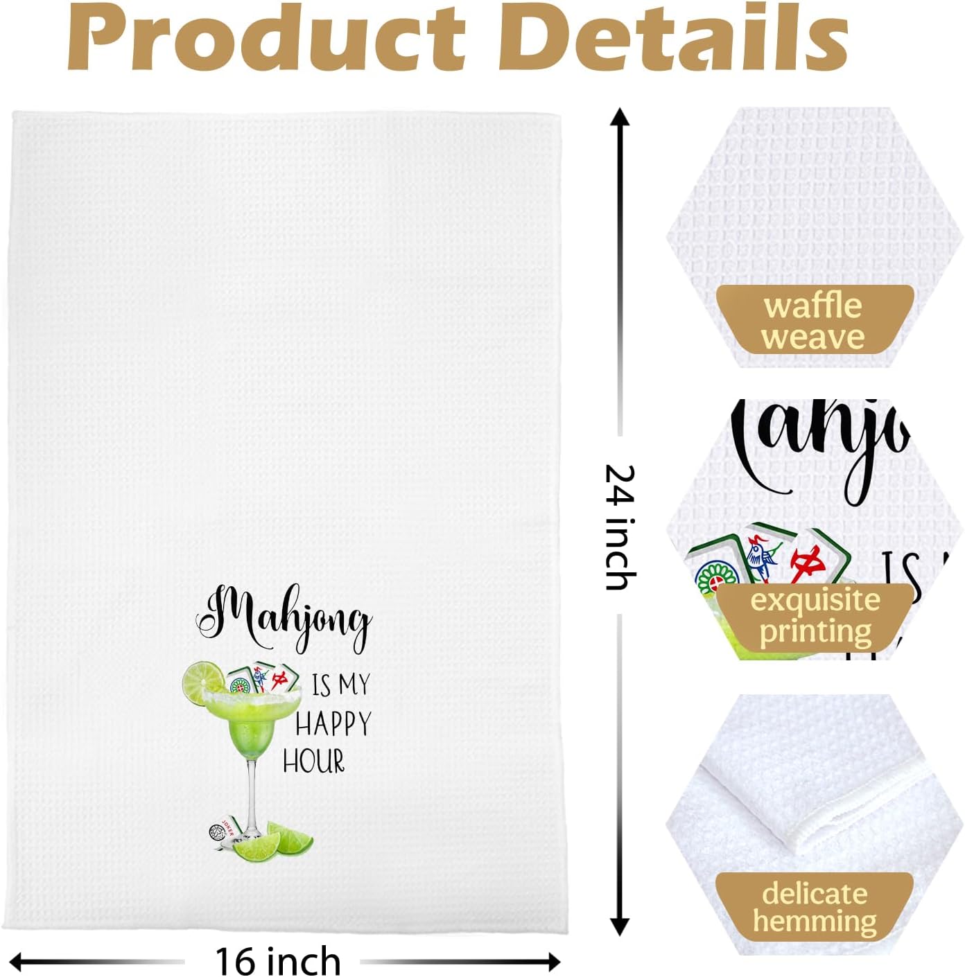 Margarita Mahjong Kitchen Towels - Mahjong Gifts Decorative Waffle Weave Dish Towels, Margarita Gifts Hand Towel, Tea Towel, 16x24 Inch - Image 5