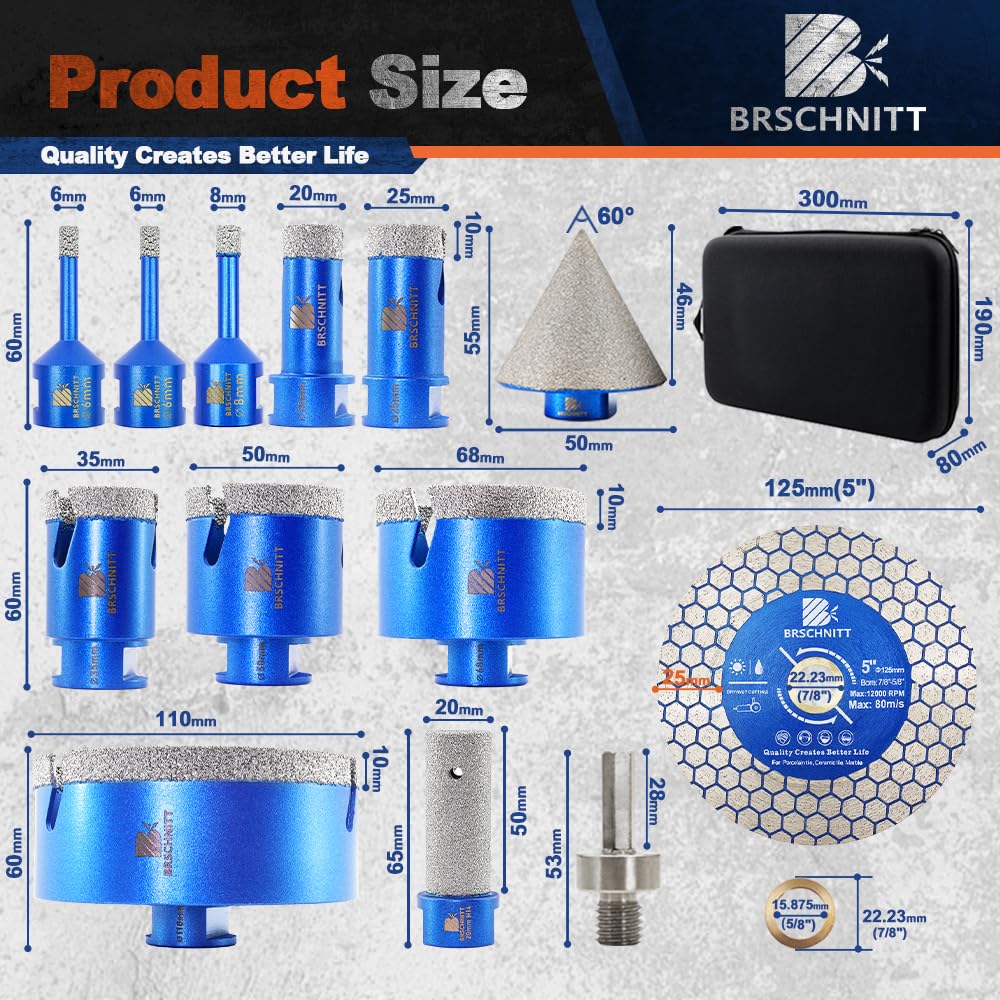 Punte Diamantate Gres Porcellanato - 6/6/8/20/25/35/50/68/110mm frese diamantate, 20mm Fresa, 50mm Punte Smusso,125mm Disco,per Porcellana Piastrelle Ceramica Marmo Granito