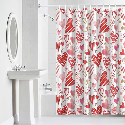 Miniatura 5 de BestLives Cortina de ducha de San Valentín diseño de corazón rosa rojo acuarela flecha romántica impermeable tela de poliéster cortina de baño con