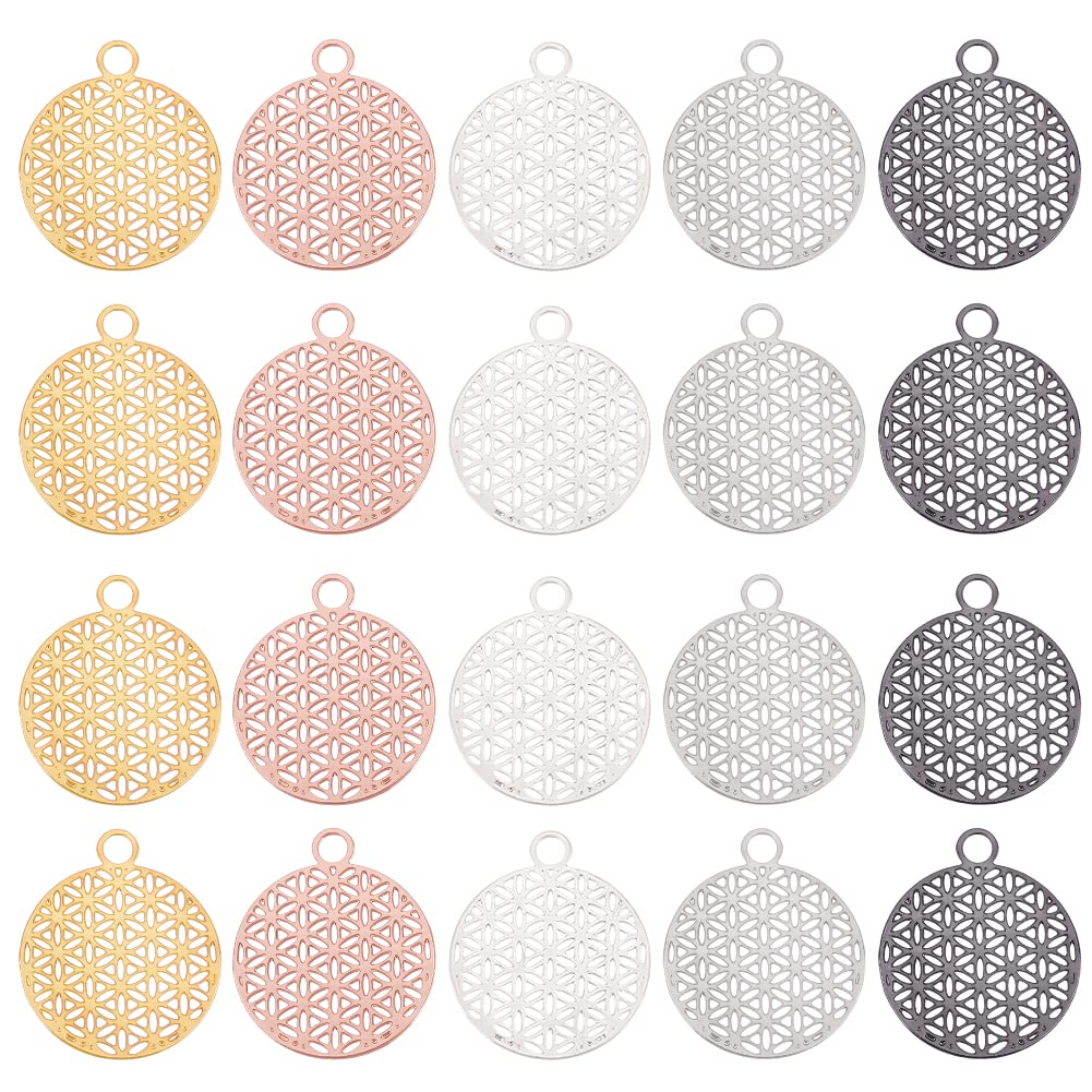 PandaHall 20 ronde filigraan hangers, 5 kleuren messing holle bedels bloem filigraan hangers metalen versieringen voor doe-het-zelf halskettingen, armbanden, oorbellen, sieraden maken PandaHall 20 ronde filigraan hangers, 5 kleuren messing holle bedels bloem filigraan hangers metalen versieringen voor doe-het-zelf halskettingen, armbanden, oorbellen, sieraden maken