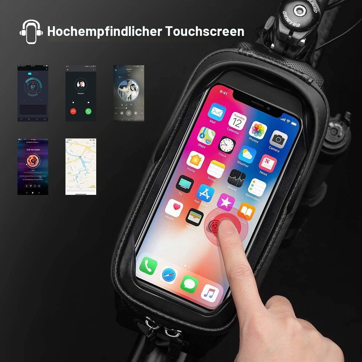 ROCKBROS Fahrrad Rahmentasche Lenkertasche Wasserabweisend Handytasche für Smartphone bis zu 6.8 Zoll mit TPU Sensitivem Touchscreen für Montainbikes, Rennrad, Ebikes