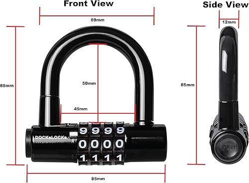 Miniatura 8 de DocksLocks Juego de candado de cable de seguridad (5' a 25') extremos en bucle, resistente a la intemperie, cerradura compacta sin llave en U con
