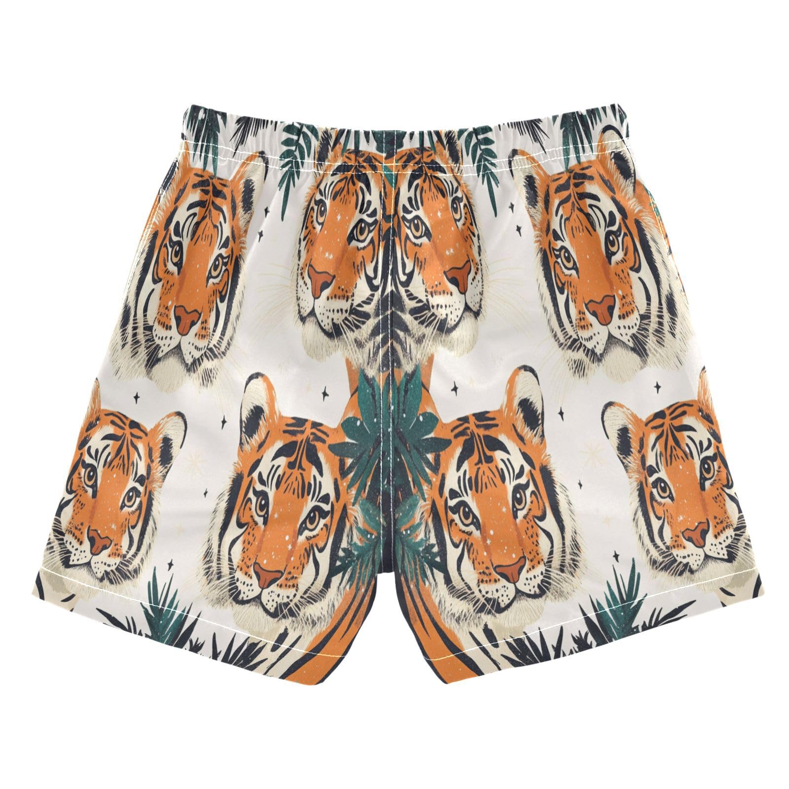Jucciaco Boys Beach Board Shorts Tiger Cat Animal Cute Quick Dry Swim Trunk Swimwear for Kids Multicolor