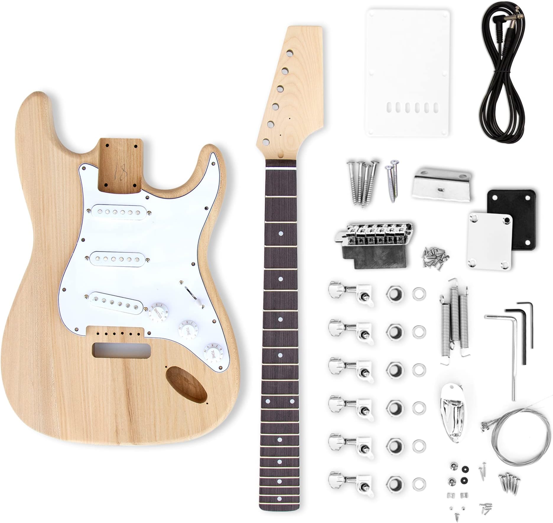 The FretWire ST-Style DIY Electric Guitar Kit - DIY Build Your Own Guitar, Guitar Setup Kit, DIY guitar Kit for Beginners and Professionals (Ash)