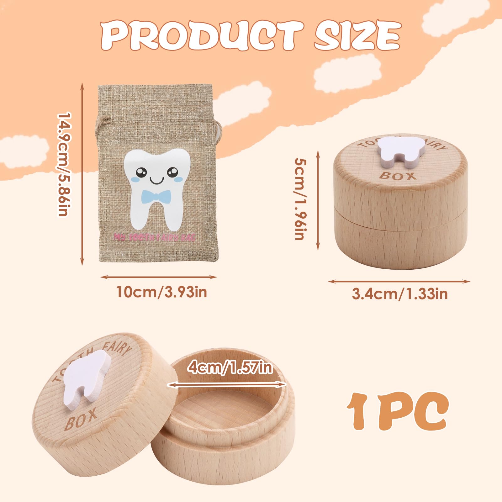 Mantoto Tooth Fairy Kit - 2 Piece Set including Cute Box and Bag, 3D Carved Wooden Storage for Dropped Teeth (Blue) - Image 2