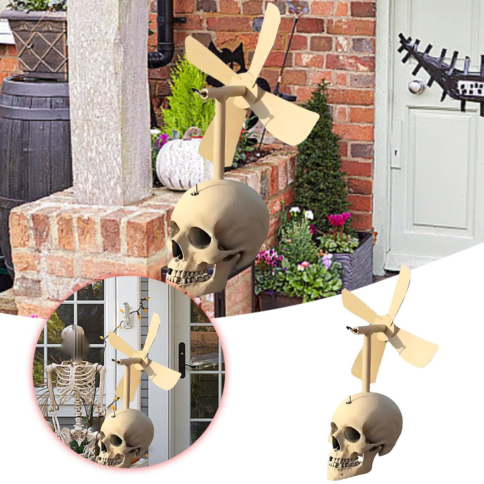 2026 Windmühlen-Garten-Metall-Halloween-Outdoor-Skulptur für Terrasse (White, 45cm)
