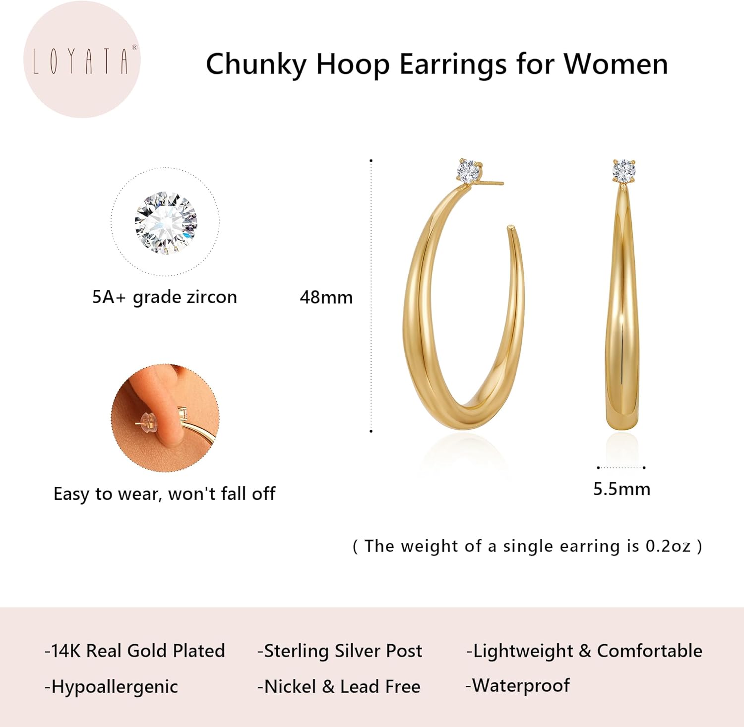 LOYATA Large Gold Hoop Earrings for Women-Chunky 14K Gold Plated Dangle Drop Big Hoop Earrings Trendy Sterling Silver Post Hypoallergenic Large Teardrop Hoops Earring Wedding Jewelry Gifts for Women - Image 4