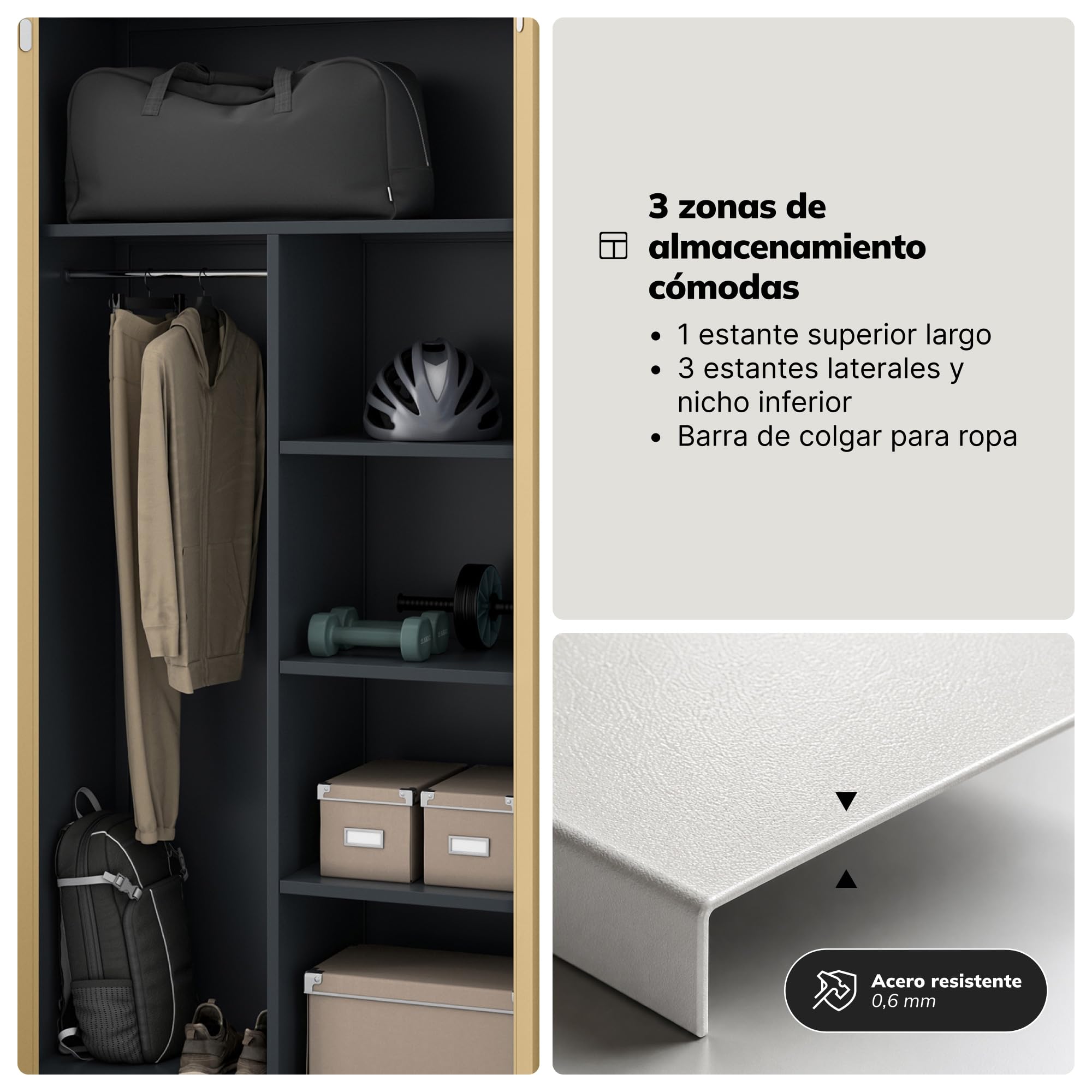 Jan Nowak Armario metalico con Cerradura Multifuncional Oficina archivador ropero 185 x 90 x 45 cm Acero estantes Barra Ropa almacenaje Documentos Material Empresa recepcion Vestuario